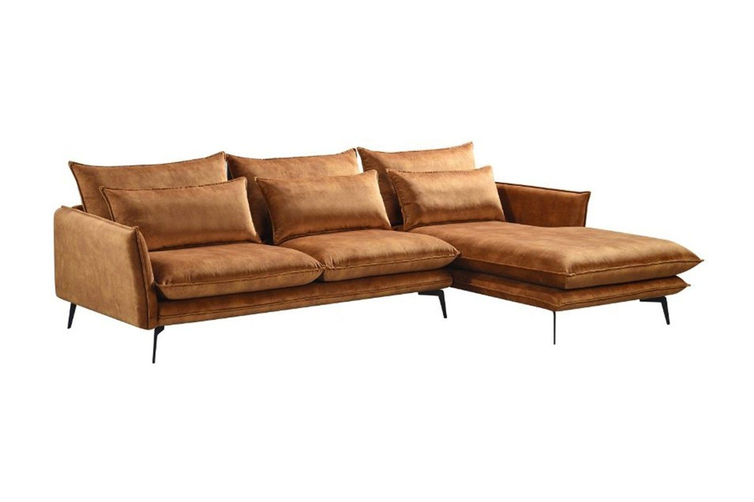 KAWOLA Ecksofa SKYE, Couch L-Form rechts Velvet cognac 293x175 cm