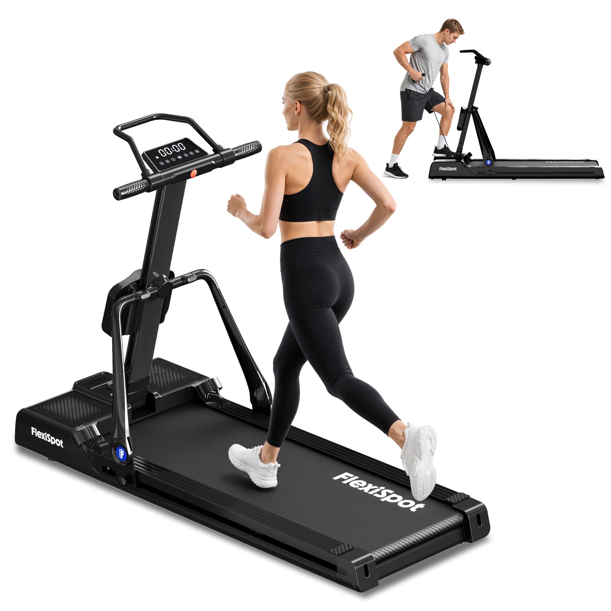 FLEXISPOT Laufband DynamicX Ultra 4-in-1 mit Kraftstation, Rudergerät & Bauchtrainer (Vielseitiges Training zu Hause, bürstenloser Motor, 1–14 km/h, 16 Widerstandsstufen, platzsparend faltbar & vormontiert), bis zu 120 kg belastbar