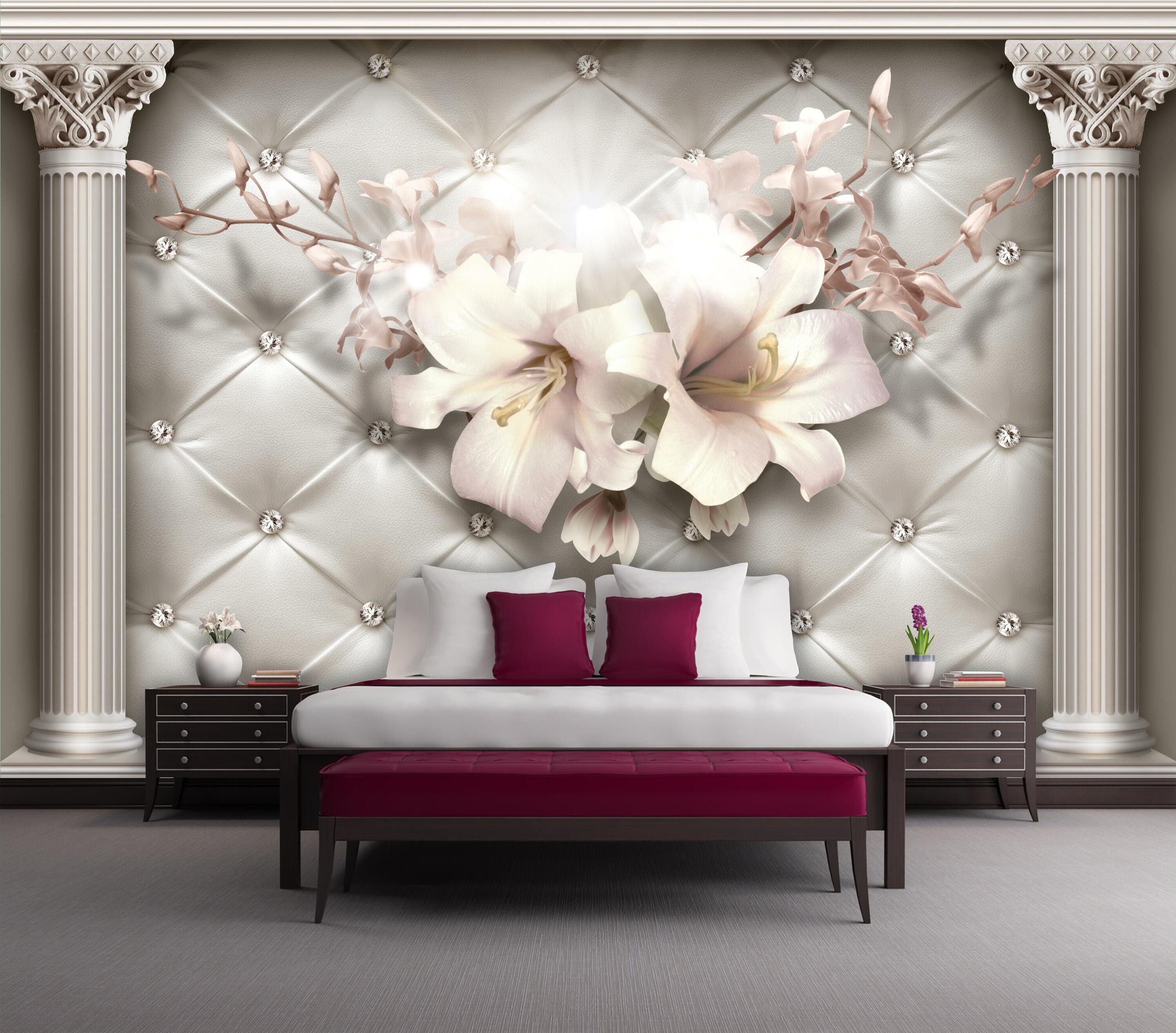 Wandtapete, Vliestapete Säulen wandmotiv24 matt, Diamanten, Fototapete Motivtapete, Effekt 3D Blüten glatt,