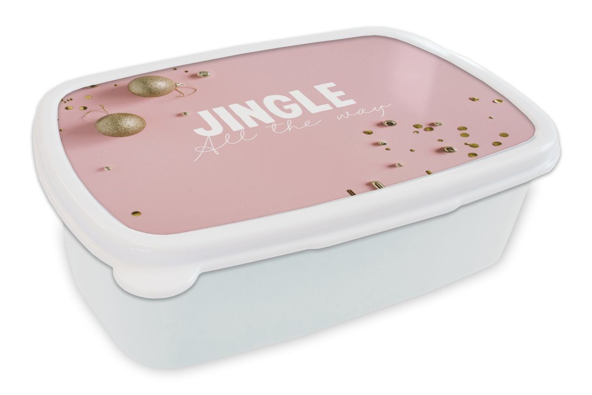 MuchoWow Lunchbox Winter - Rosa - Gold, Kunststoff, (2-tlg), Brotbox für Kinder und Erwachsene, Brotdose, für Jungs und Mädchen weiß