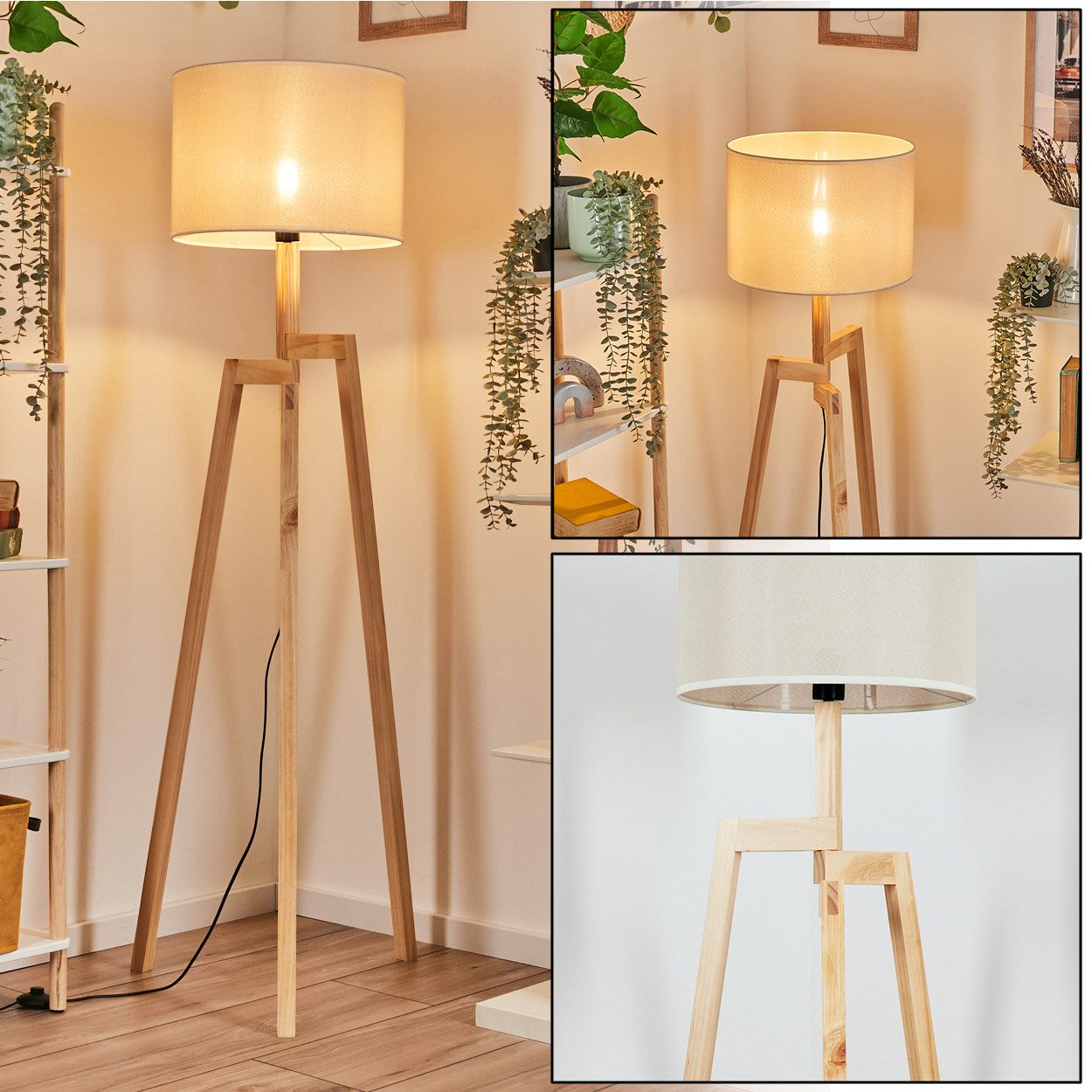 hofstein Stehlampe Stehlampe aus Holz/Stoff in Naturfarben/Beige, ohne Leuchtmittel