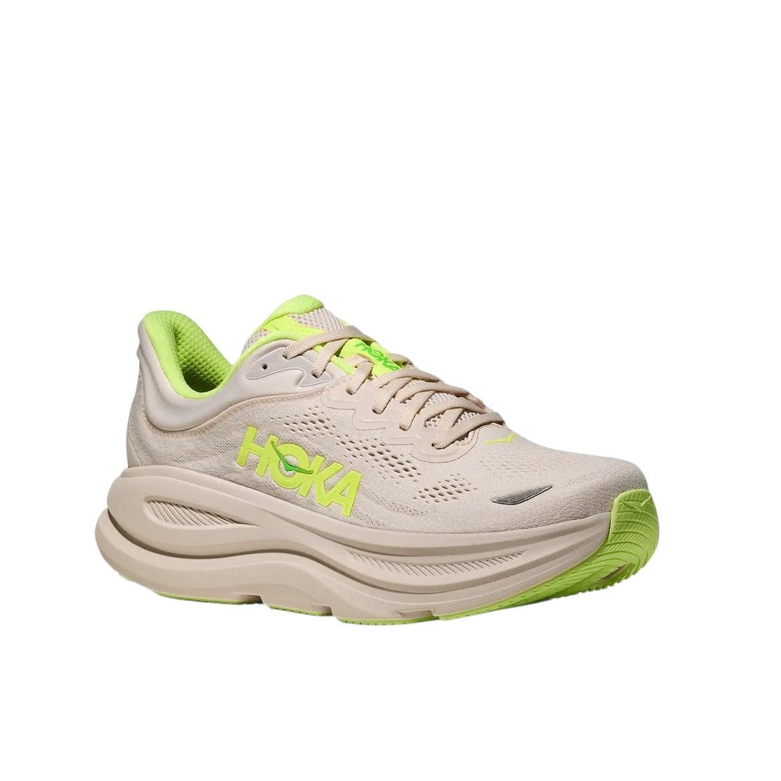 Hoka One One Bondi 9 (Dämpfung) beige/grau/neon Herren Laufschuh