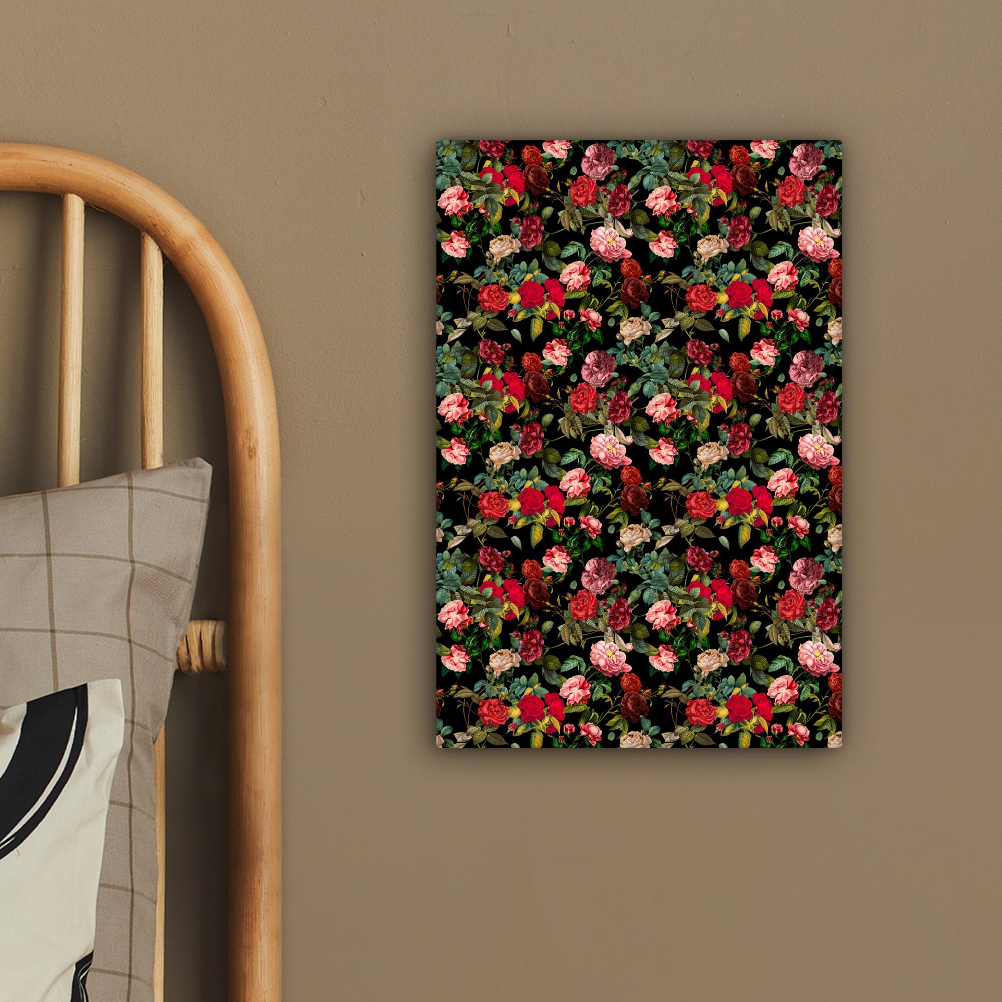 OneMillionCanvasses® Leinwandbild Blumen Zackenaufhänger, bespannt inkl. St), - cm fertig Gemälde, (1 Rosen, - Rot 20x30 Leinwandbild