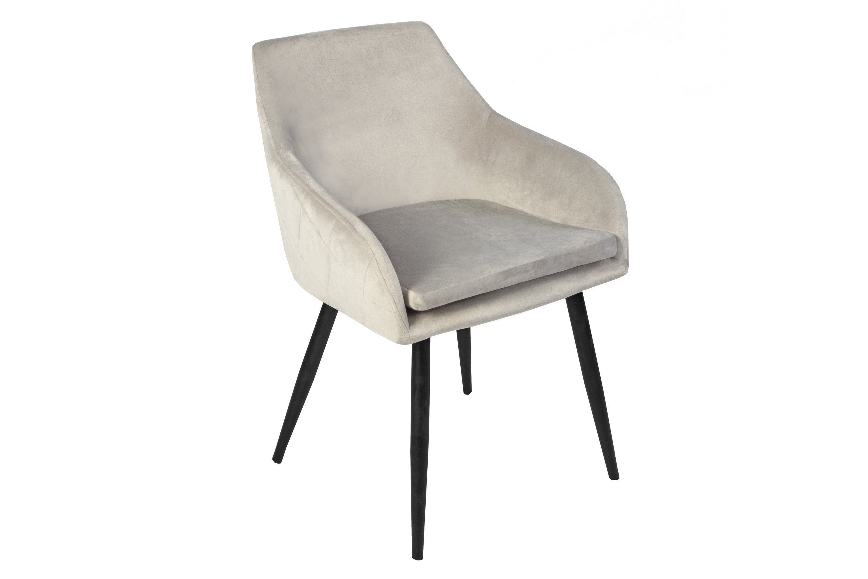 Junado® Armlehnstuhl Levi, Trendiger Stuhl mit Samtbezug und Absteppungen, Sitzhöhe 47 cm Grau