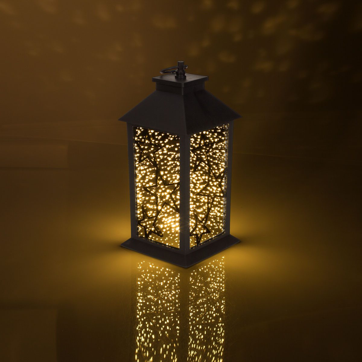 Out of the Blue LED Dekolicht LED Laterne Stars Deko Leuchte warmweiß Windlicht mit Timerfunktion, Timerfunktion, LED, Warmweiß, mit funkelndem Sterneneffekt