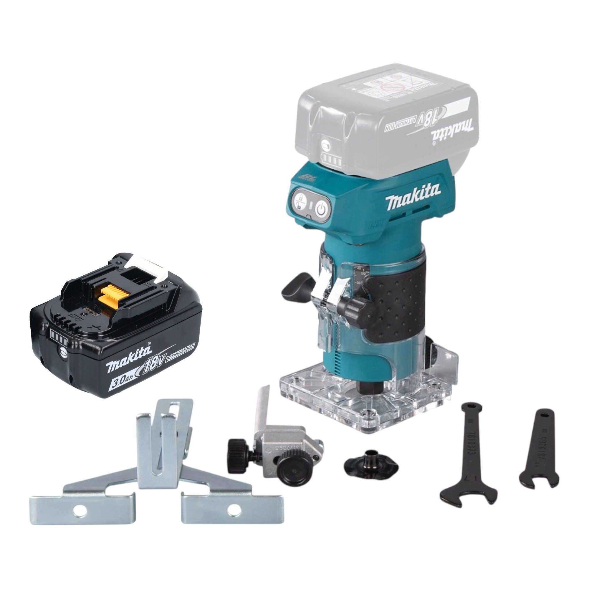 Makita Oberfräse DRT 52 F1 18 V 6 mm Brushless + 1x Akku 3,0 Ah - ohne Ladegerät