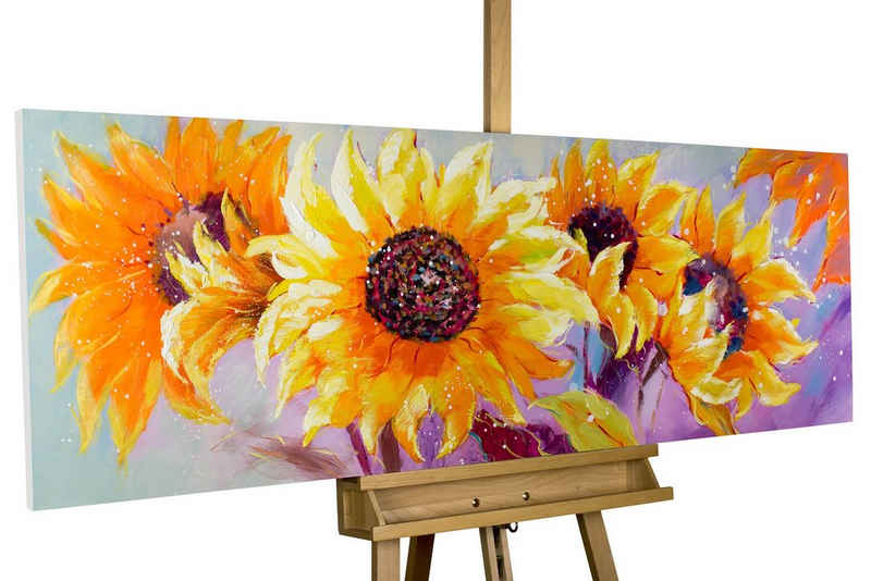 KUNSTLOFT Gemälde Symphony of Sunflowers 150x50 cm, Leinwandbild 100% HANDGEMALT Wandbild Wohnzimmer