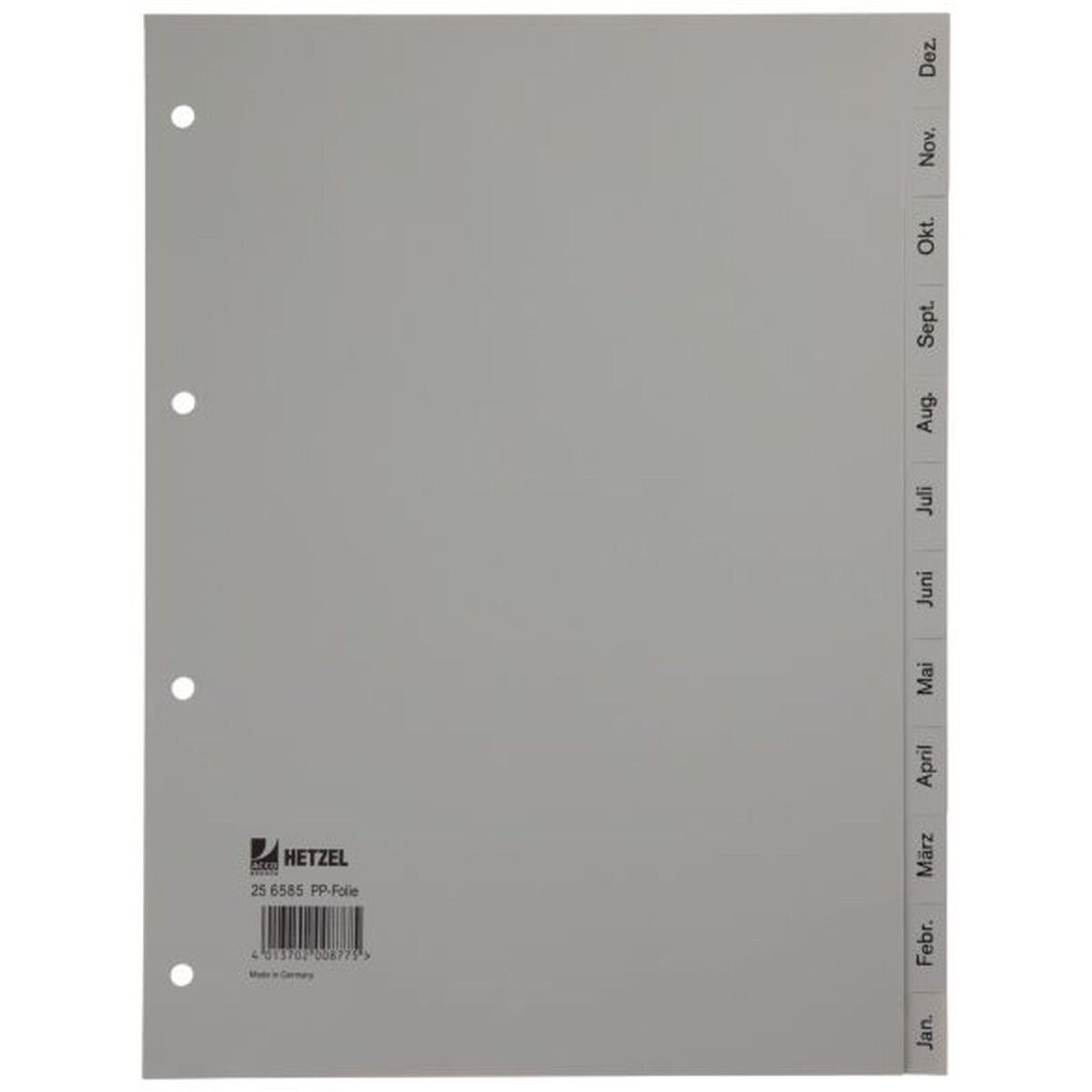 HETZEL Aktenordner Plastikregister Dez-Jan A4 PP 12 Blatt grau