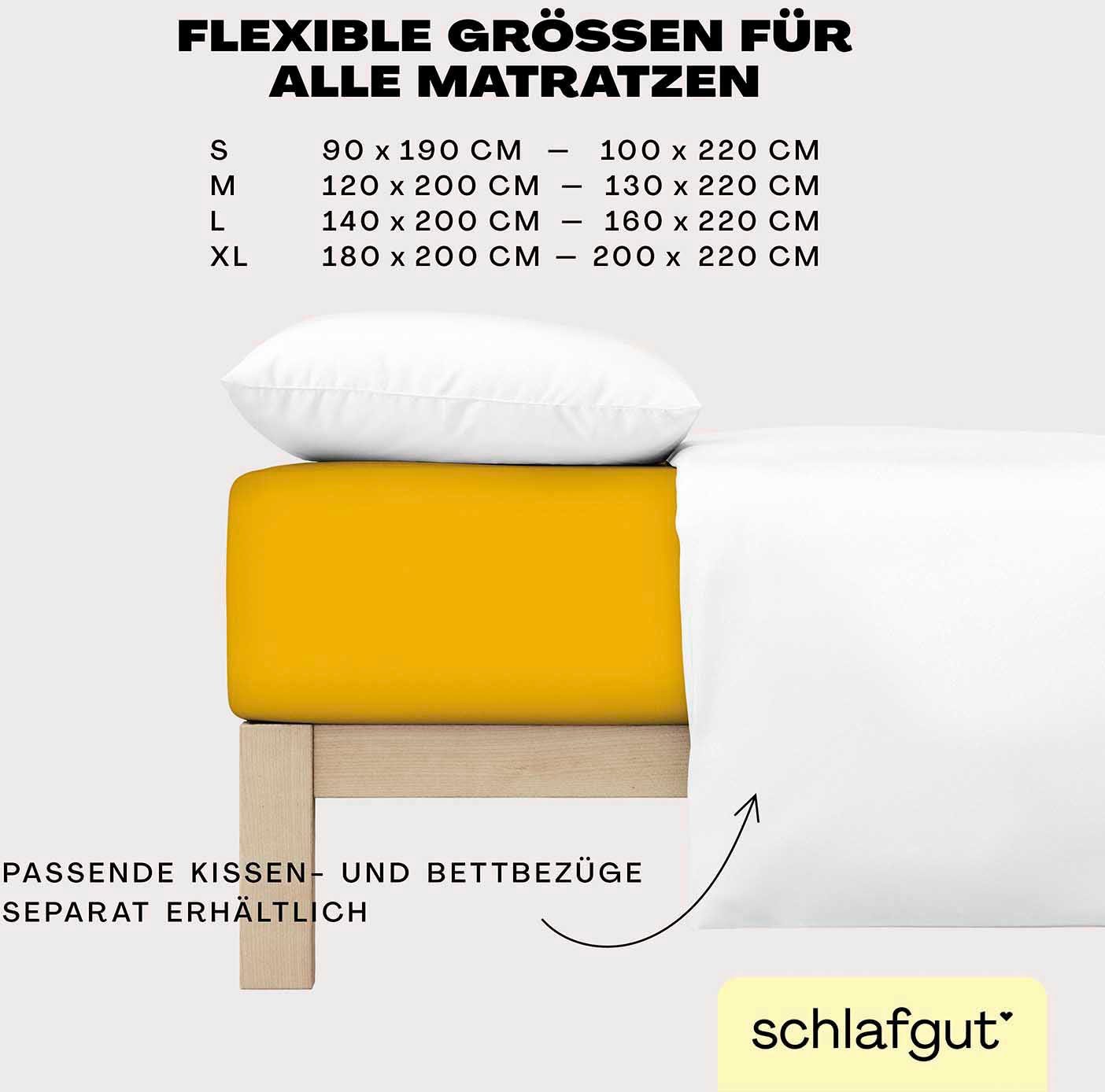 Schlafgut Spannbettlaken EASY JERSEY ELASTHAN Bettlaken, 170 g/m², 95% Baumwolle, 5% Elasthan, Jersey, Gummizug: rundum, (1 Stück), Spannbettlaken bis 30 cm Höhe, bügelfrei, pflegeleicht, perfekter Sitz