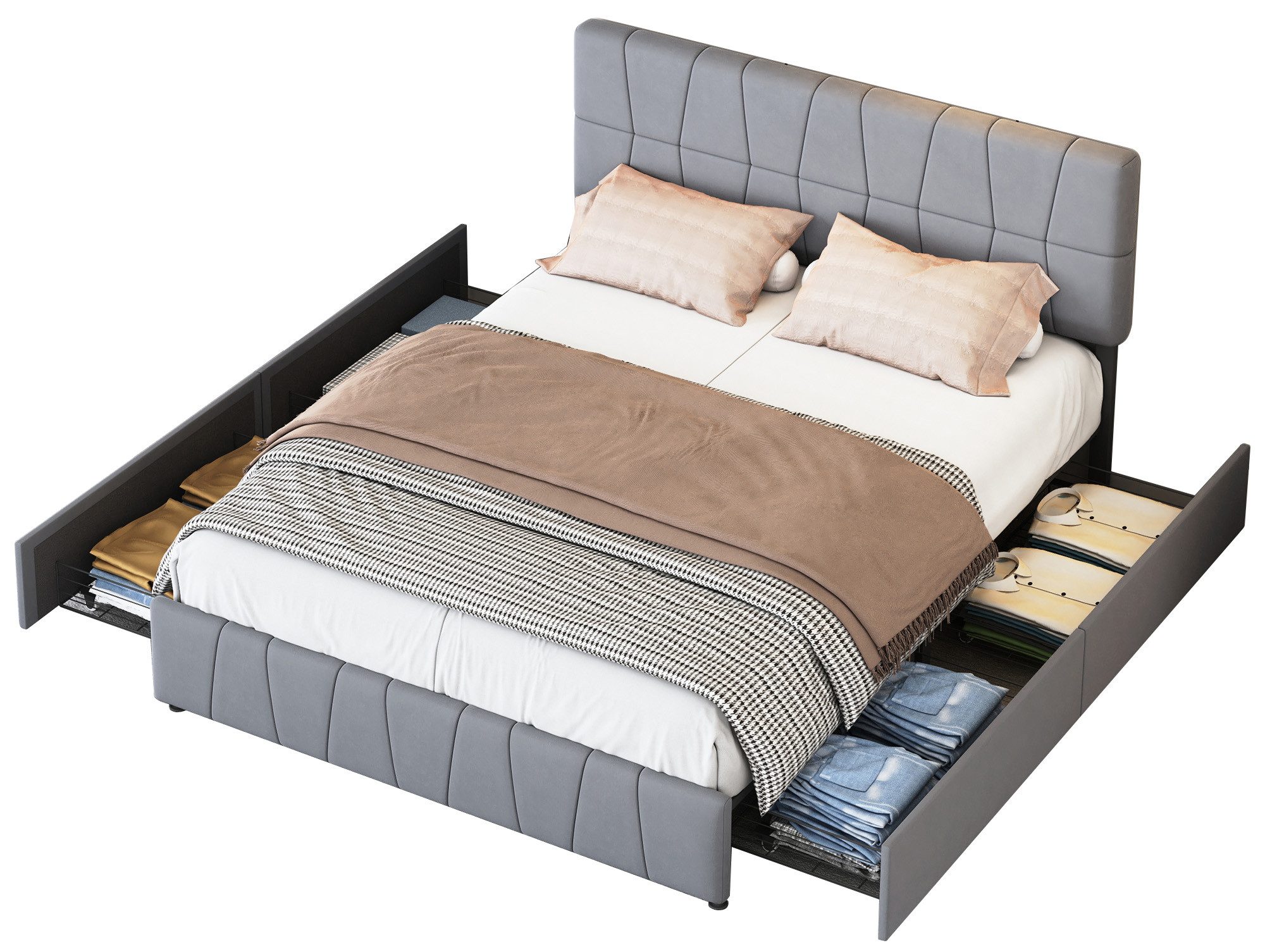 FUROKOY Polsterbett Doppelbett Stauraumbett mit 4 günstig online kaufen