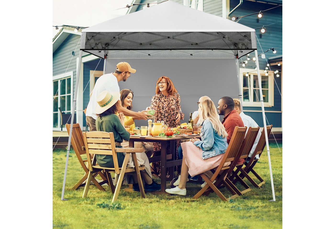 Thumbnail - COSTWAY Faltpavillon, mit 1 Seitenteilen, 182x182 cm Pop-up Pavillon mit 1 Seitenwand, faltbar
