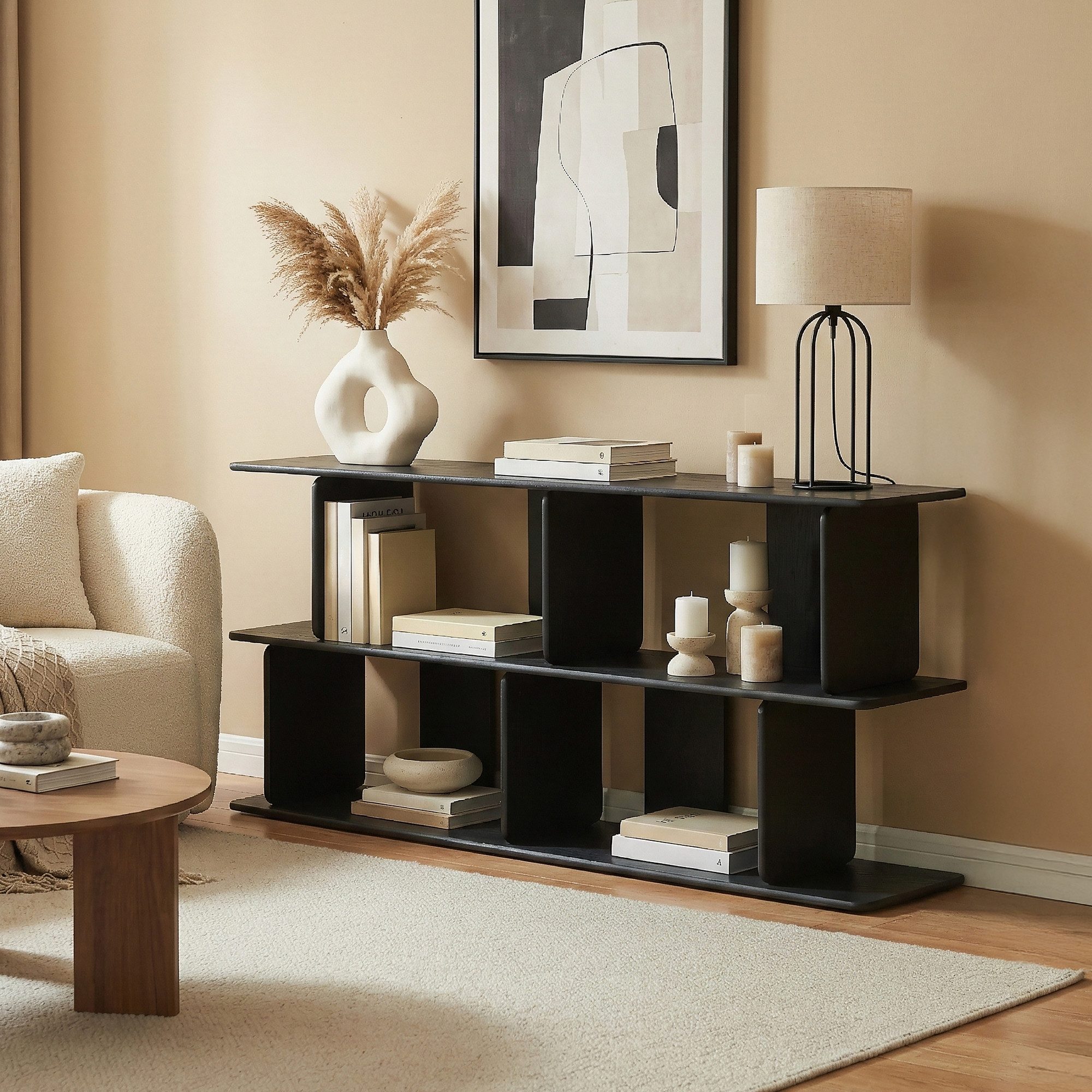 en.casa Standregal, »Gäljami« 160 x 35 x 74 cm mit 4 offenen Fächern Schwarz