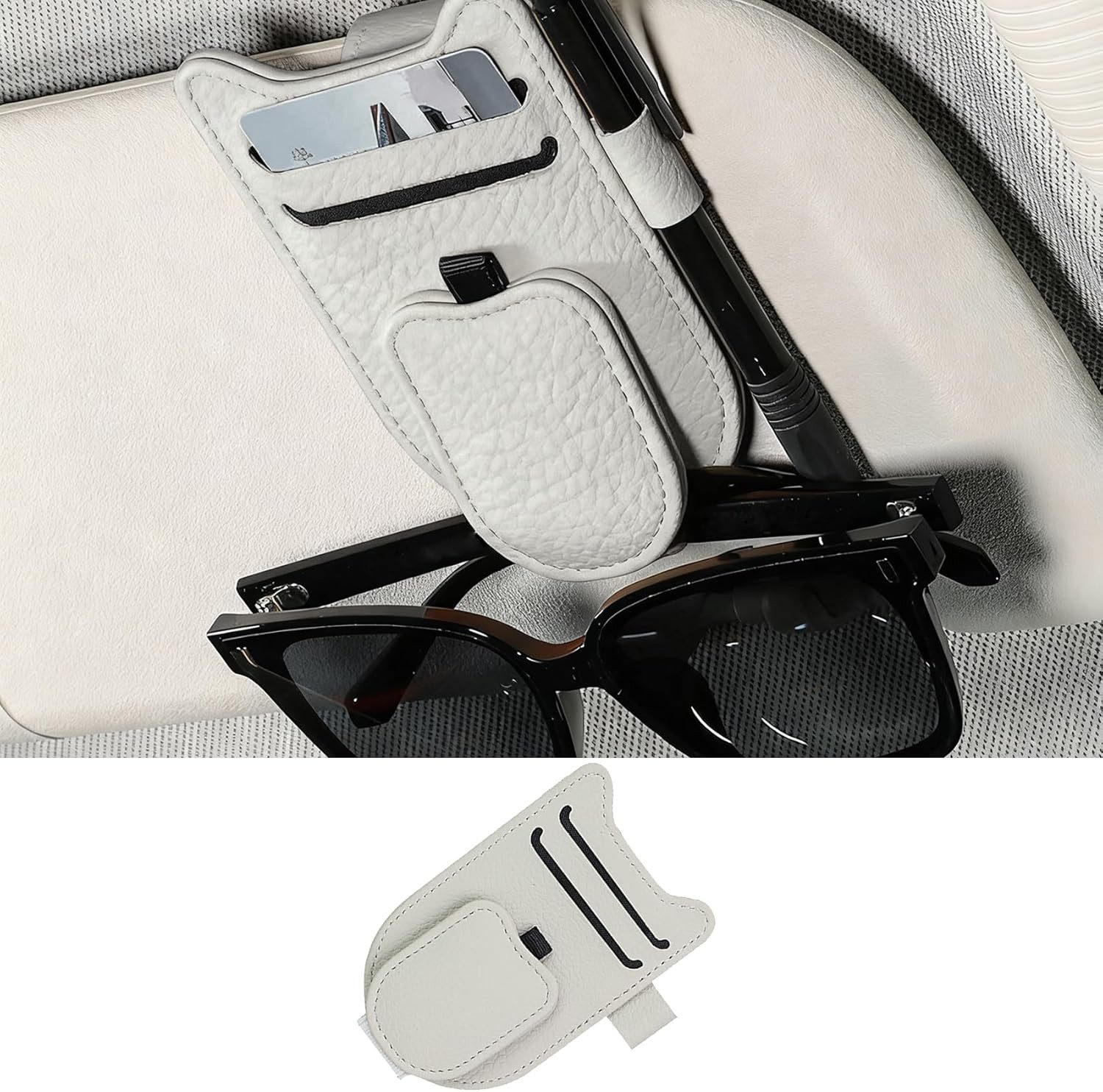 FOUORTUNATE-BEE Brillenetui Magnetischer Brillenhalter für Auto-Sonnenblende mit Kartenclip, Auto-Sonnenblenden Brillenclip mit Ticket- und Kartenhalter