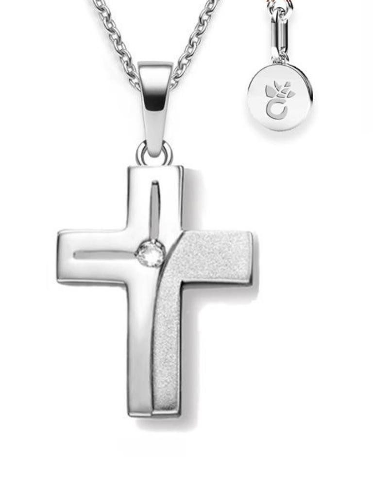 Amoonic Kreuzkette Halskette Mädchen Silber 925 mit Kreuz Anhänger Kommunion und Taufe (individuell anpassbare Halskettenlänge)
