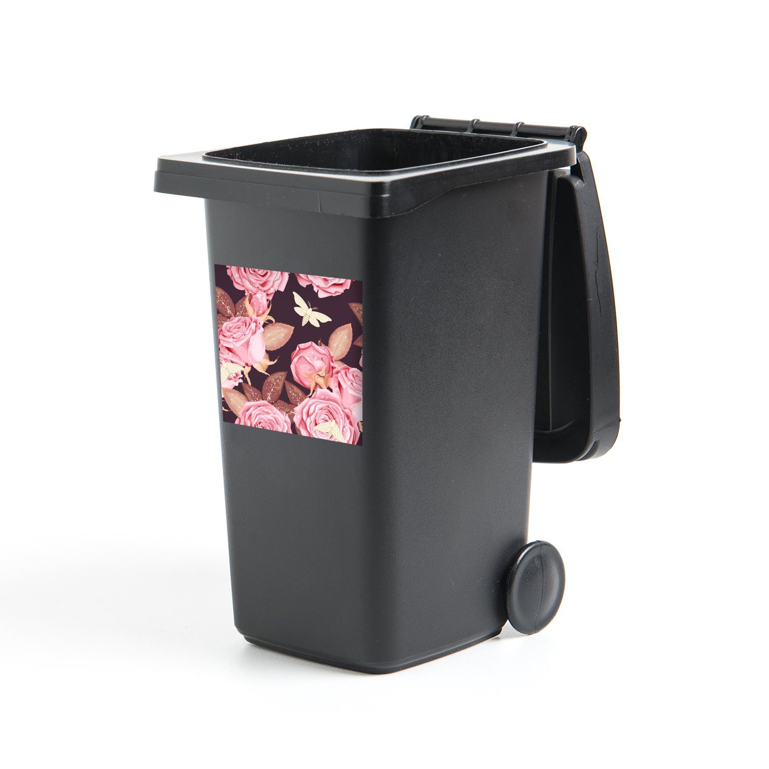 MuchoWow Wandsticker Rosen - Blumen - Rosa (1 St), Mülleimer-aufkleber, Mülltonne, Sticker, Container, Abfalbehälter | Wandtattoos