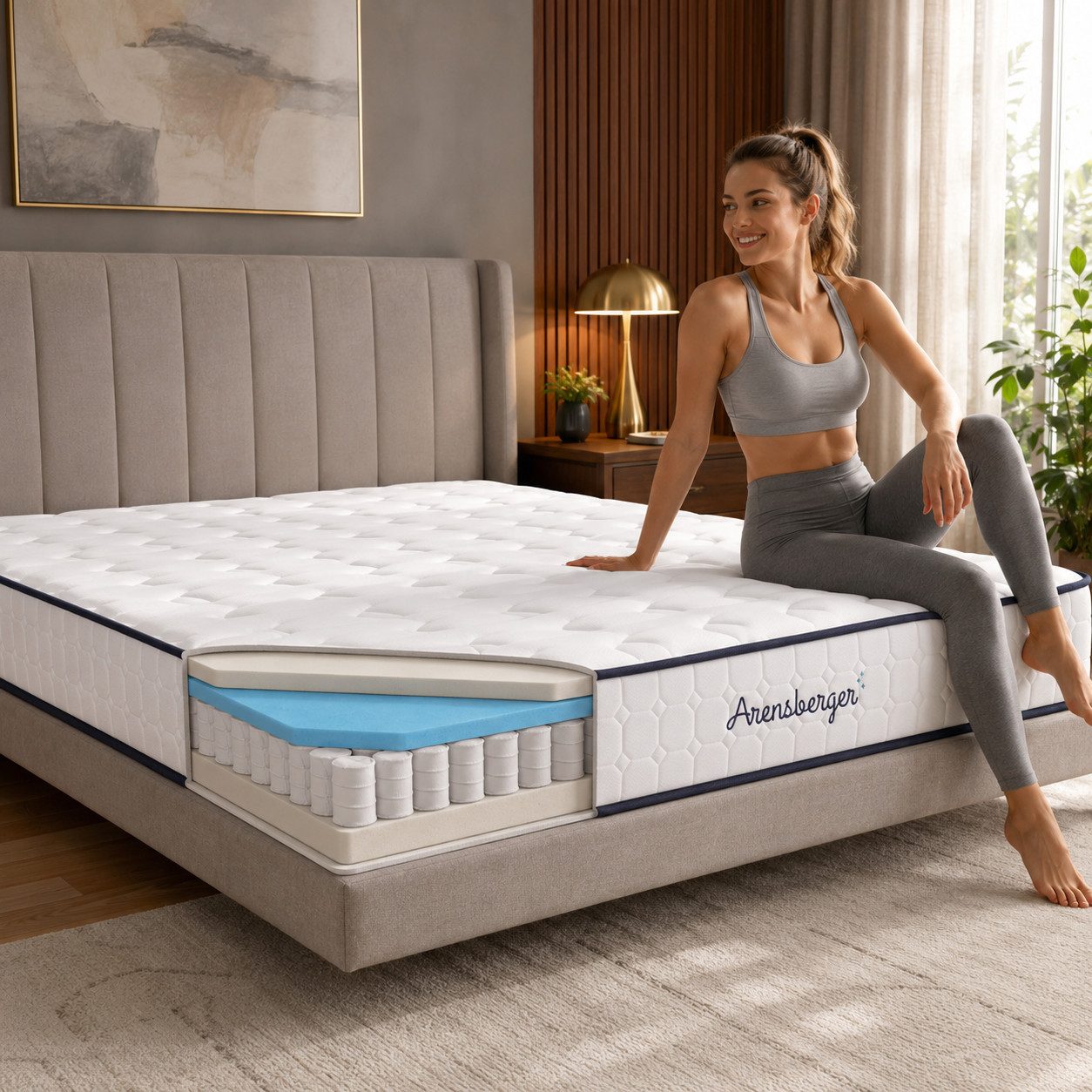 Taschenfederkernmatratze LENA SPORT Matratze, H3, Memory Foam, HR Taschenfederkern, Arensberger, 21 cm hoch, (90 x 200 cm, 90x200cm), Sportmatratze, Rollmatratze, 21 cm hoch, 90x200 140x200 & mehr