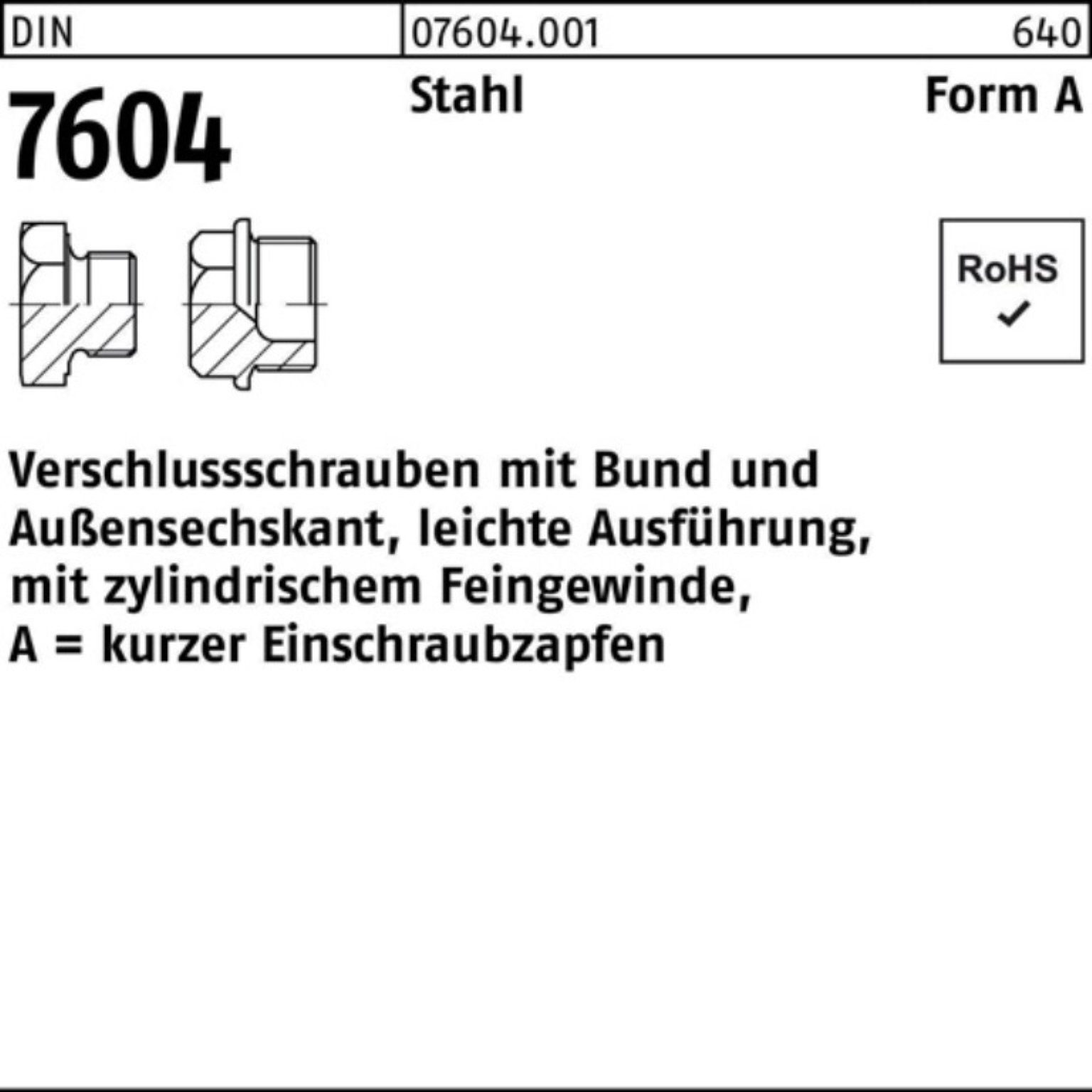 Reyher Schraube 100er Pack Verschlußschraube DIN 7604 Bund AM 10x 1 Stahl 100 Stück