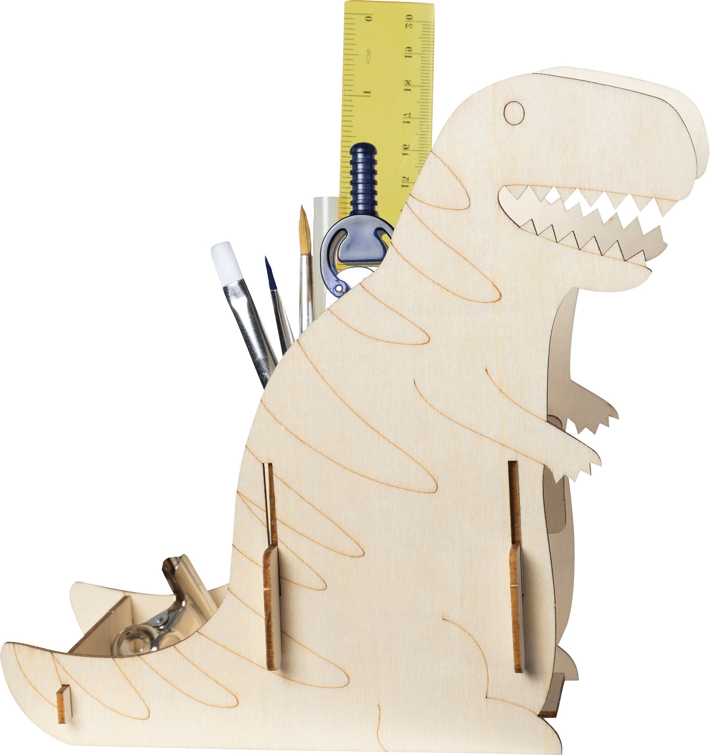 Pebaro 3D-Puzzle Holzbausatz Laser cut Stiftehalter Dinosaurier, 477/3, 7 P günstig online kaufen