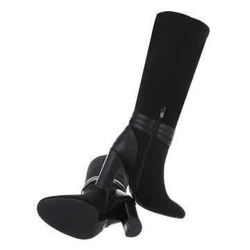 Ital-Design Damen Elegant High-Heel-Stiefel Blockabsatz High-Heel Stiefel in Schwarz