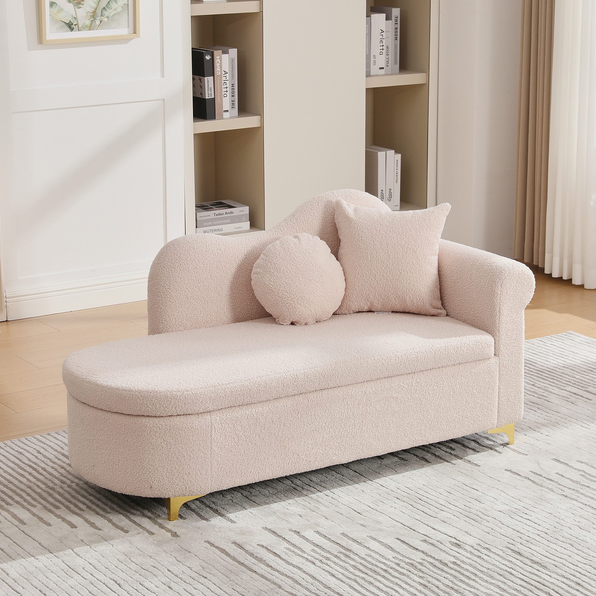HAUSS SPOLE Schlafsofa mit Stauraum,Chaiselongue Loungesofa mit Lendenkissen & Rückenlehne, Relaxliege mit integriertem Stauraum und Komfortausstattung, Stauraum unter Sitzfläche,Dekokissen inklusive
