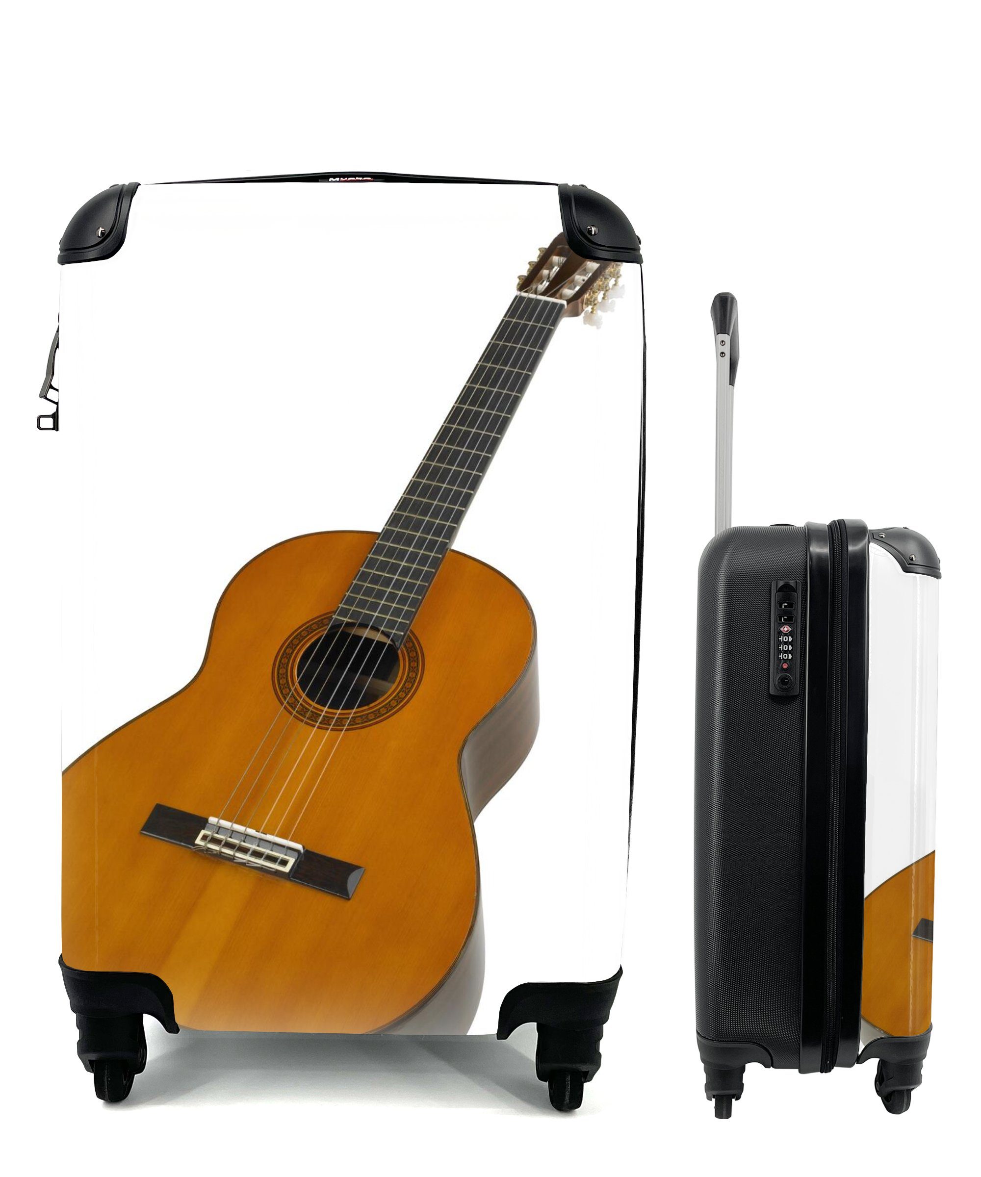 MuchoWow Handgepäckkoffer Nahaufnahme einer akustischen Gitarre, 4 Rollen, Reisetasche mit rollen, Handgepäck für Ferien, Trolley, Reisekoffer