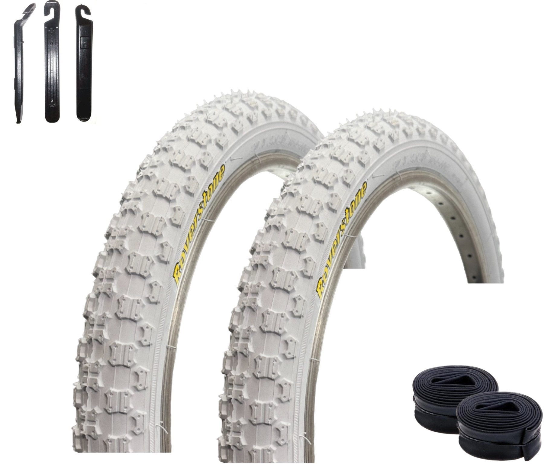 maxxi4you Fahrradreifen 2 x Roverstone 20 x 2,125 (54-406) Weiß + 2 DV inkl. Reifenheber