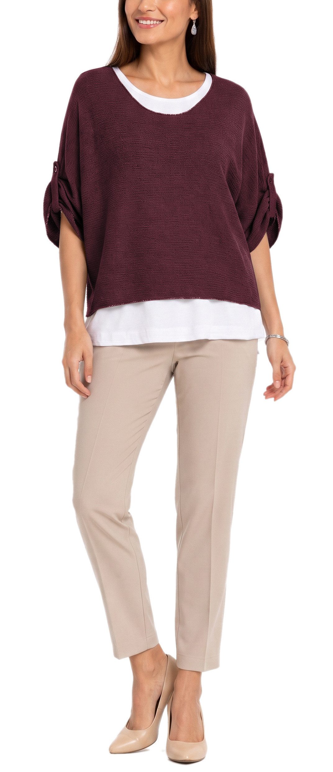 dy_mode Blusenshirt Damen Blusenshirt Oberteil 2-in-1 Lagenlook Shirt Fledermausärmel 2-teilige Set, inkl. Halskette, Fledermausärmel