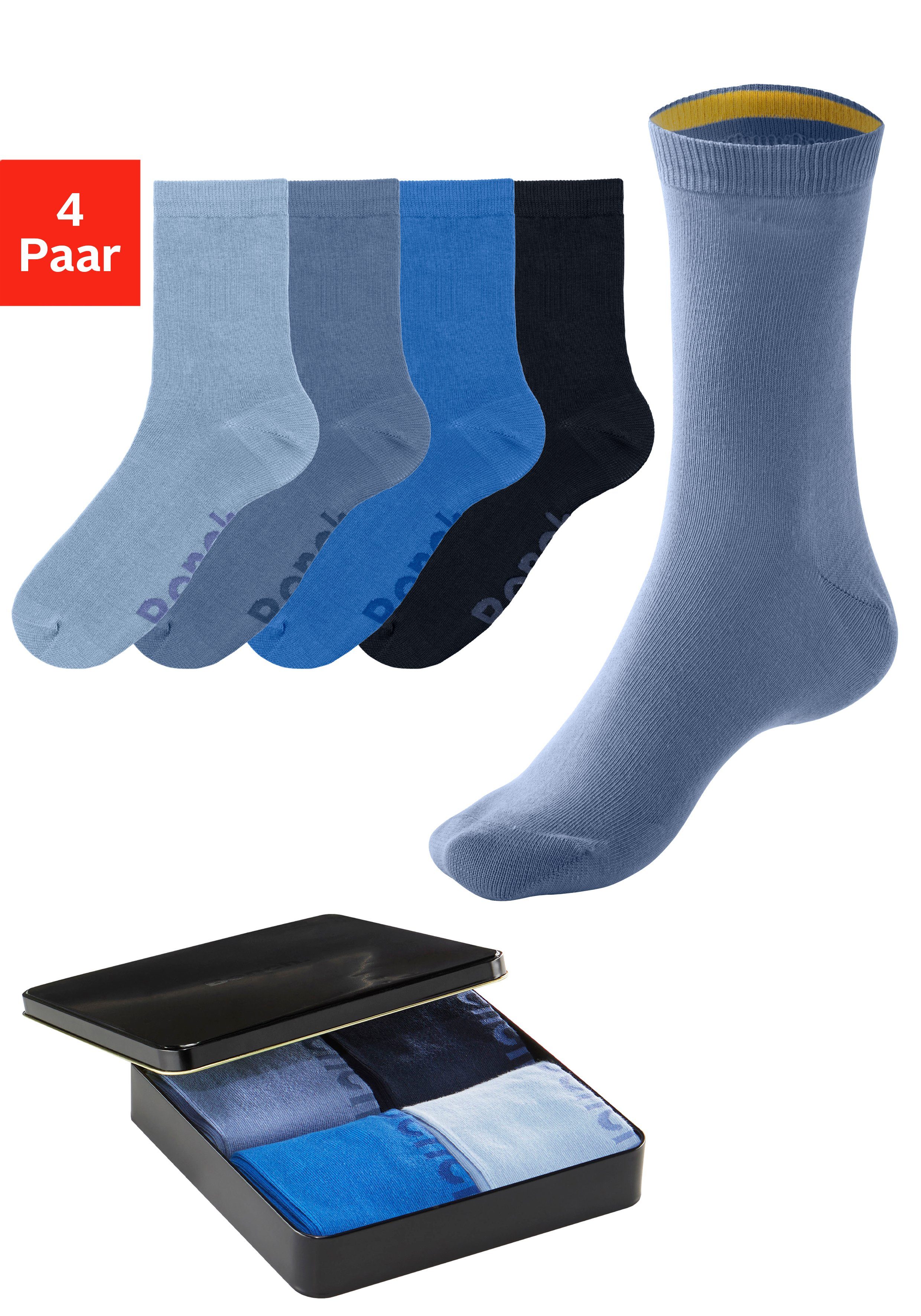 Bench. Basicsocken (Box, 4-Paar) mit farbigen Innenbündchen 1x royal blau, 1x marine, 1x blau, 1x jeans