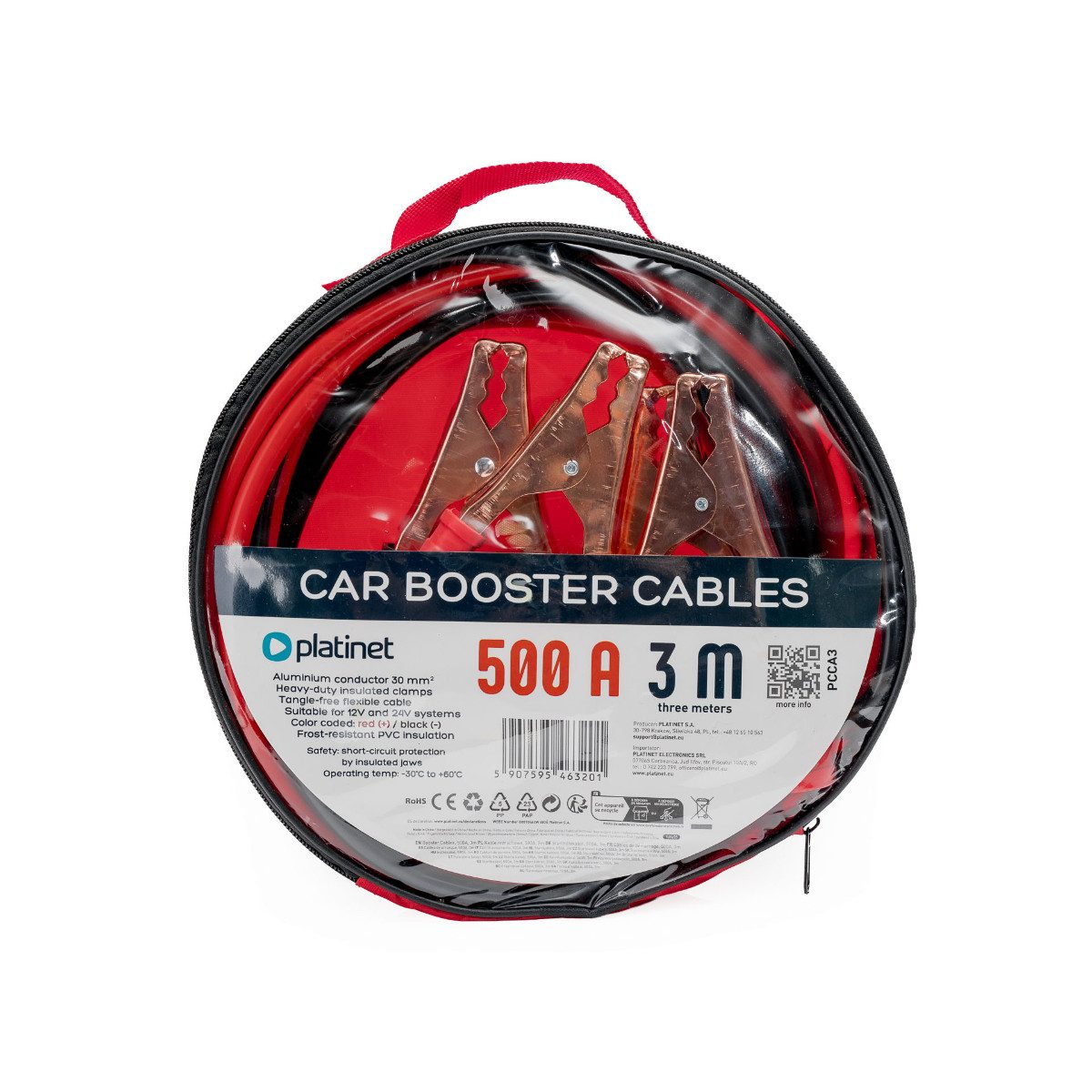 Platinet PCCA3 Starthilfekabel, (300 cm), Hohe Strombelastbarkeit bis 500 A für sichere Starthilfe