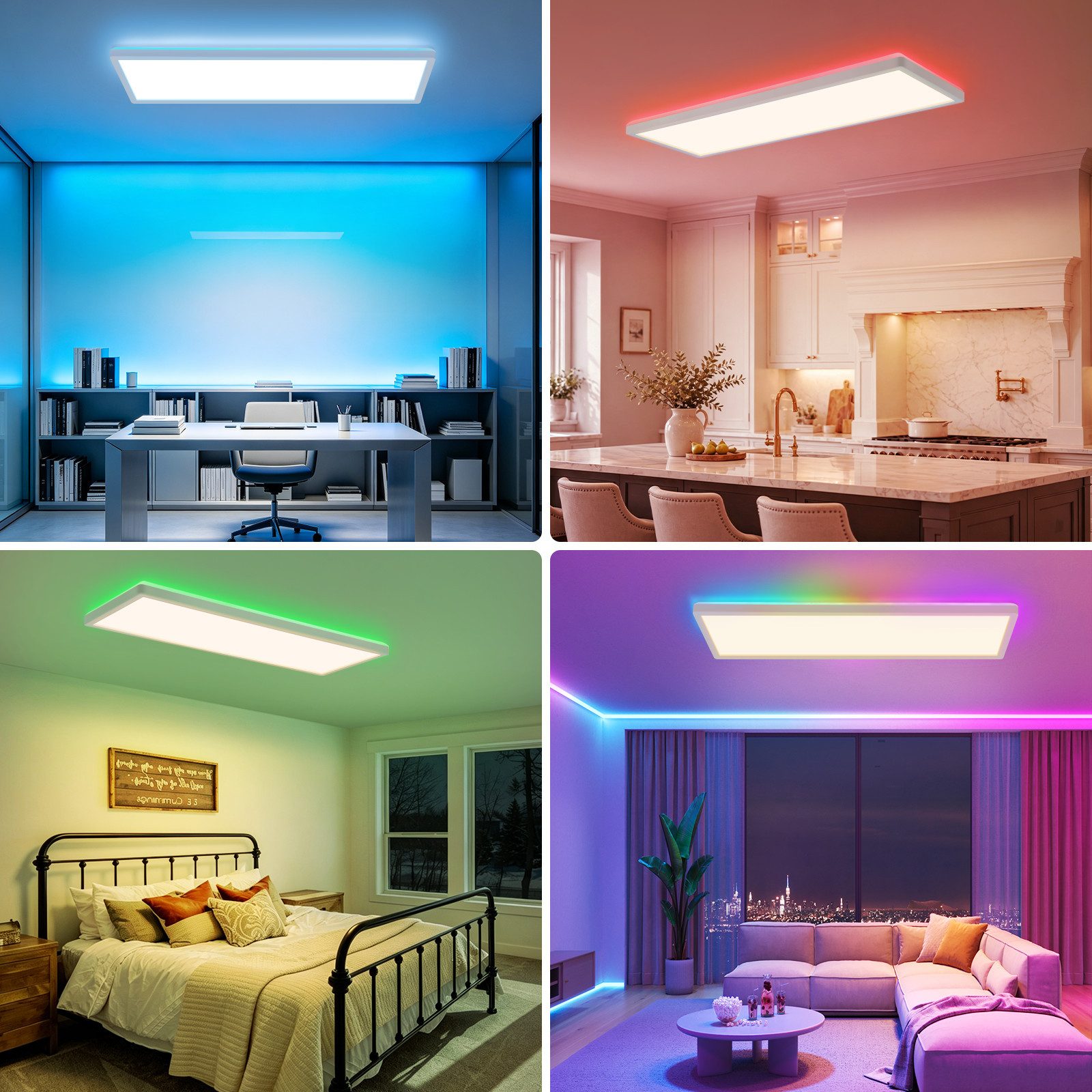 ZMH LED Deckenleuchte Modern 22W LED rechteckig Deckenlampe Dimmbar mit Fernbedienung Büro, Memory Function, LED fest integriert, Warmweiß-Neutralweiß-Kaltweiß, Hohe Farbwiedergabeindex