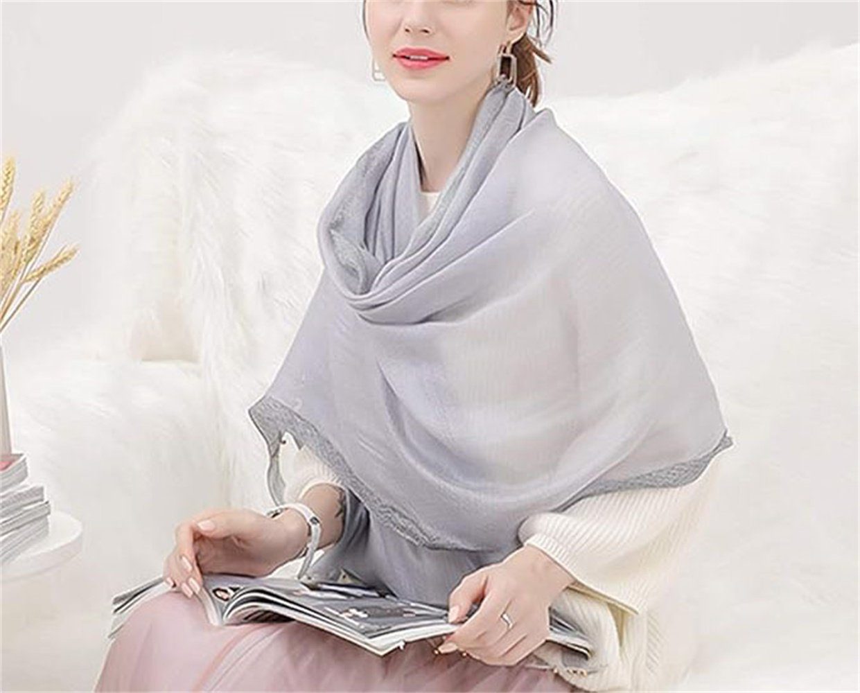 L.Ru UG Halstuch Schal Damen Mode, Dekorativer Einfarbiger Halstücher Sonnenschutzschal grau