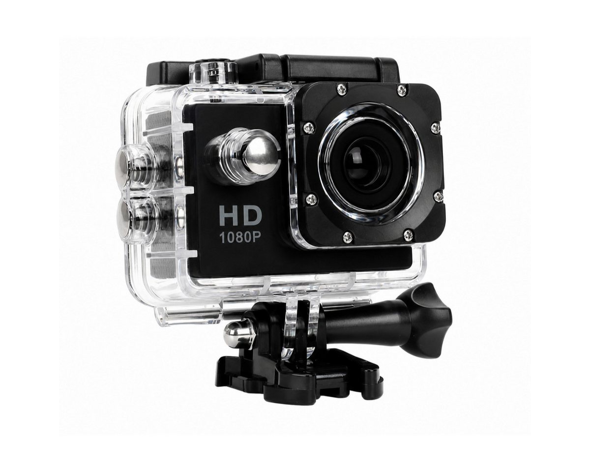 R2 Invest Sportkamera 1080p Schwarz Action Cam mit 2 Zoll Display und Zubehör Action Cam
