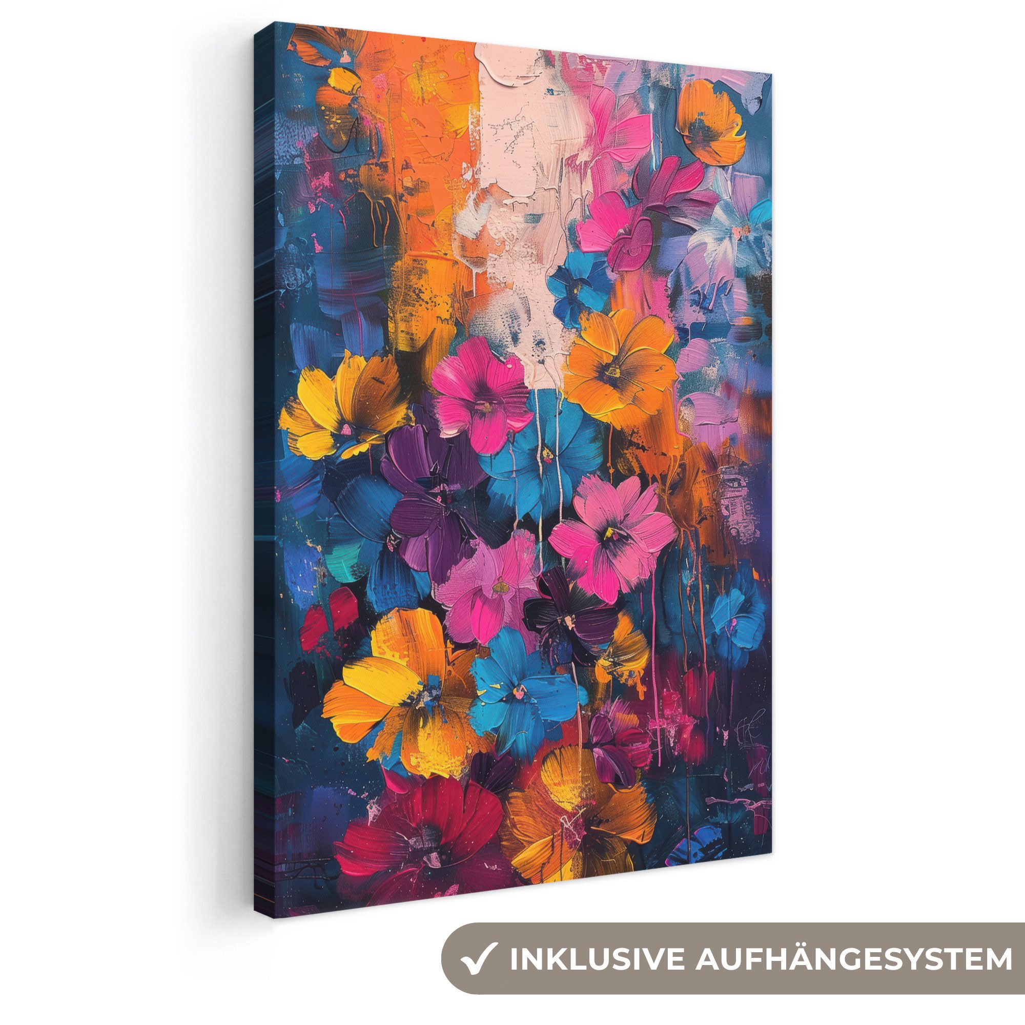 OneMillionCanvasses® Leinwandbild Blumen - Bunt - Abstrakt - Modern, Fotodruck (1 St), Leinwand Canvas Wandbild, Wanddekoration 20x30 cm