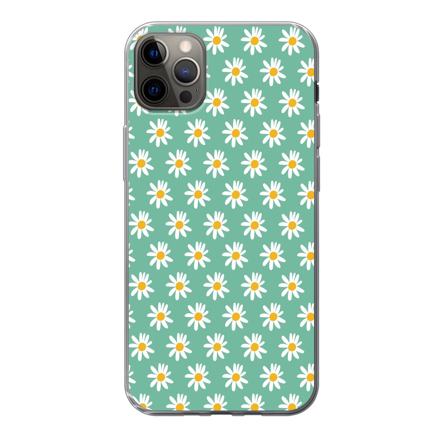 MuchoWow Handyhülle für Apple iPhone 13 Pro Max Gänseblümchen - Muster - Grün - Blumen, Smartphone-Bumper, Print, Handy Schutzhülle Dünn