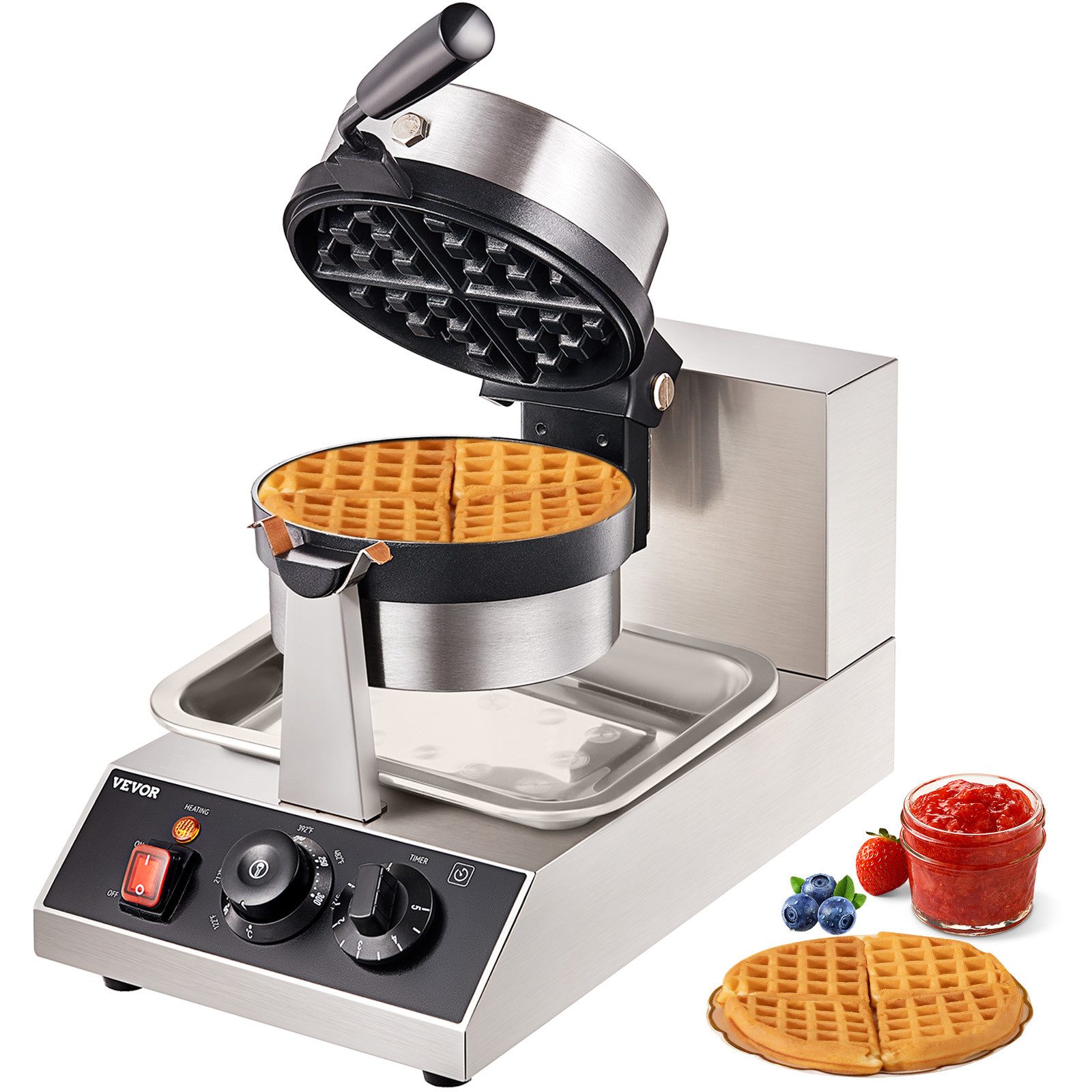 VEVOR Multibäcker 1300 W, Kontaktgrill Belgische 4 Stk. Edelstahl Waffeln Automat