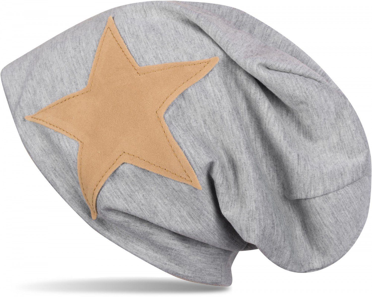 Beanie Beanie mit aufgenähtem Kunstleder Stern