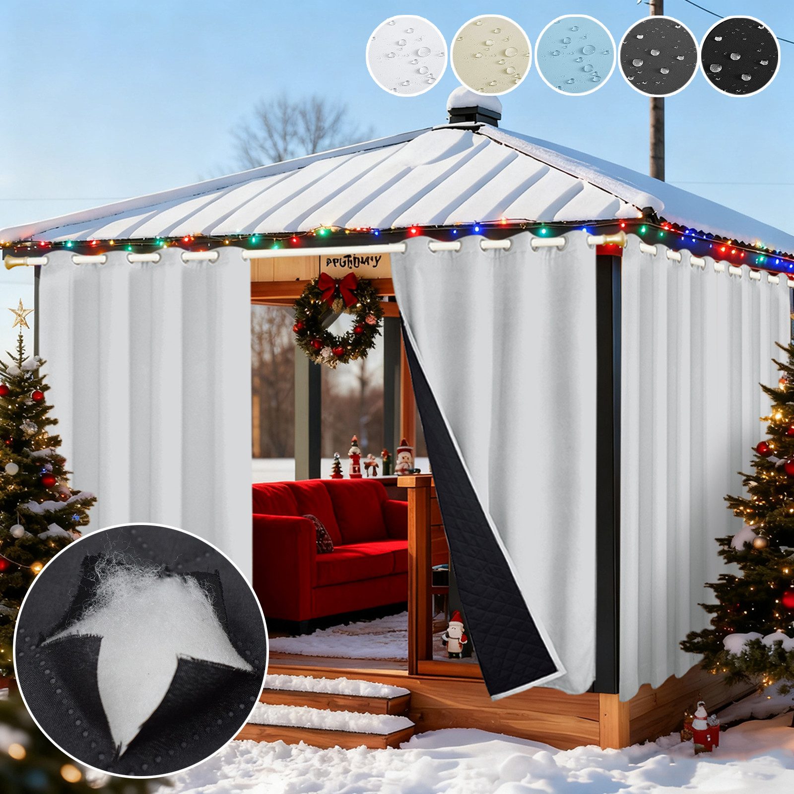 Sunicol Outdoorvorhang 2er Set Dicke Thermovorhang Kälteschutz Wetterfest mit ösen, Wärmeschutzvorhang für Terrasse Garten Balkon