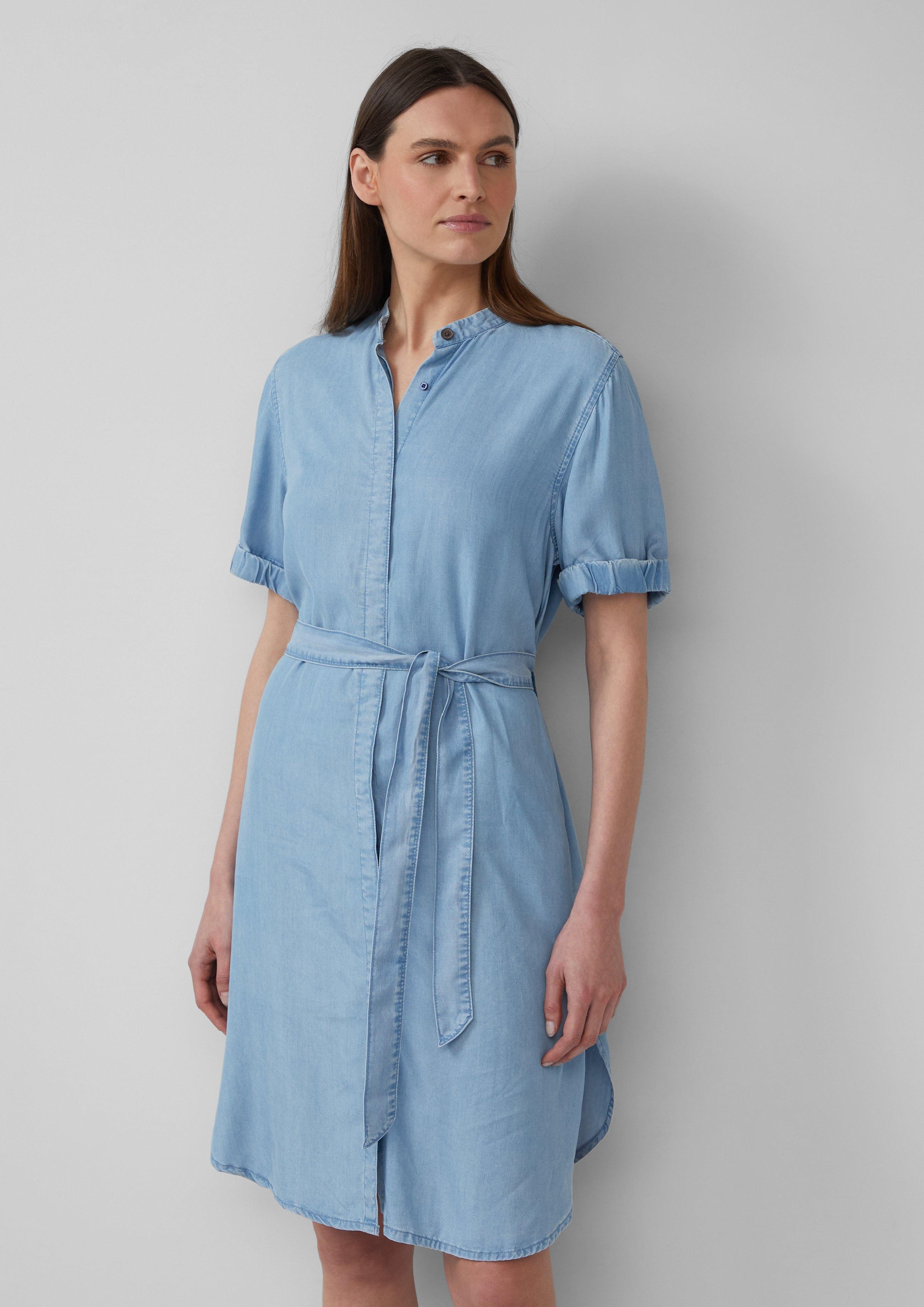 Minikleid Kleid aus Lyocell mit Stehkragen und Gürtel