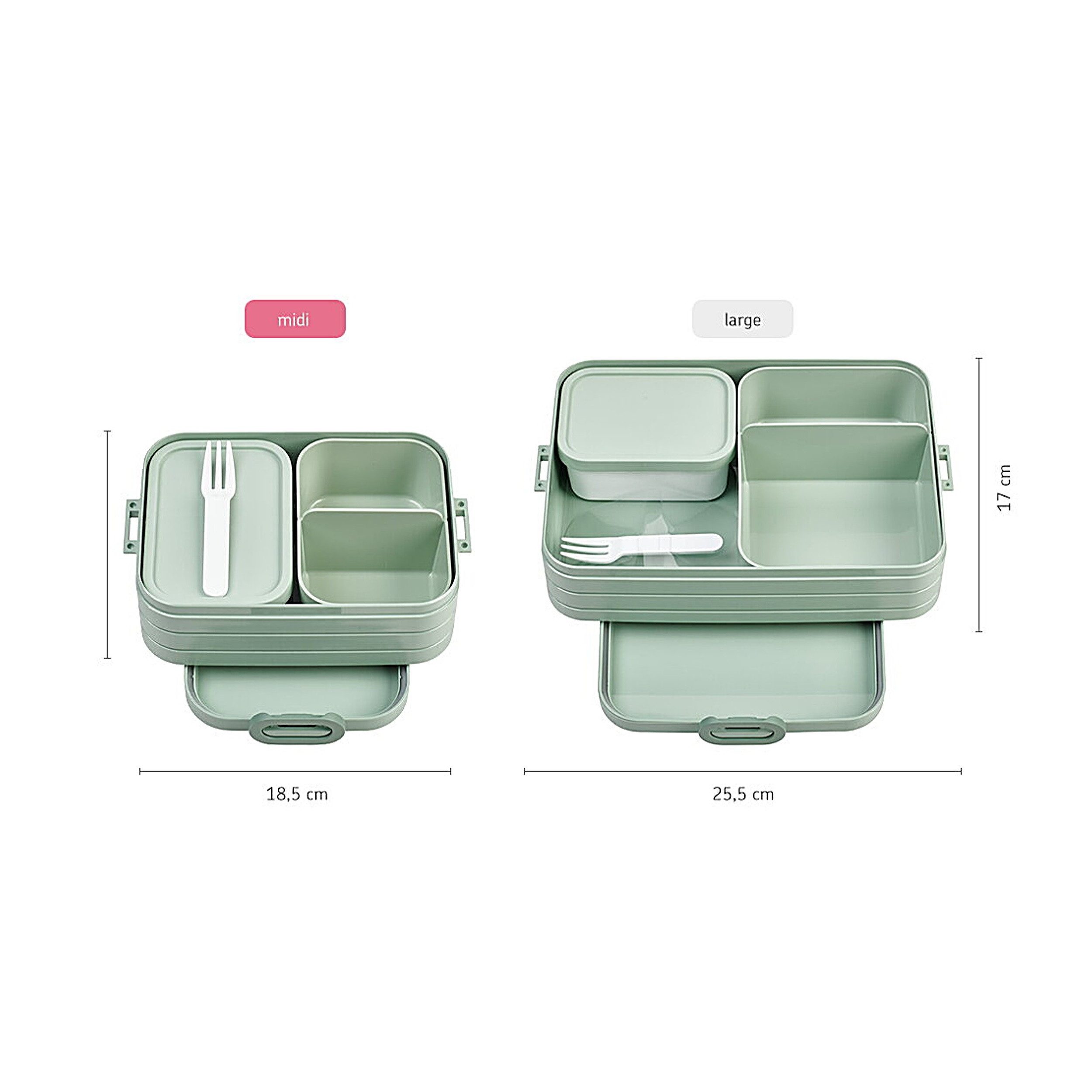 Mepal Lunchbox Brotdose Midi, mit Bento Box, Essenbox mit Fächern, Nordic Sage, Acrylnitril-Butadien-Styrol, tpe, Polypropylen, Für 2 Sandwiches oder 4 Brotscheiben, für kleine Snacks & Reste