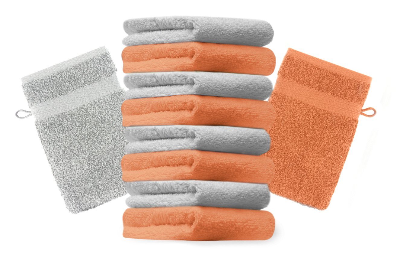 Betz Waschhandschuh 10 Stück Waschhandschuhe Premium 100% Baumwolle Waschlappen Set 16x21 cm Farbe orange und Silbergrau