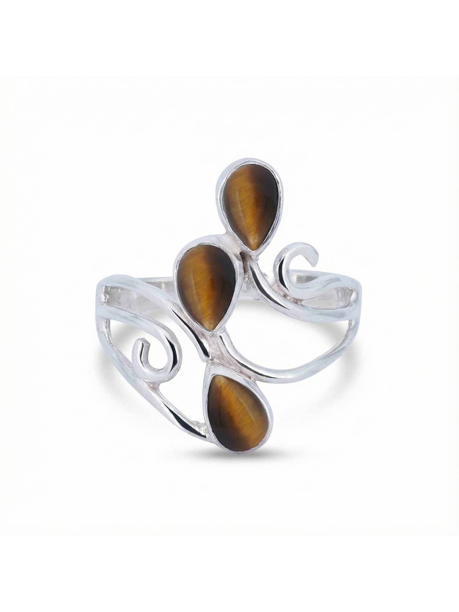 mantraroma Silberring SIDISTI aus 925 Silber mit Tigerauge (Ring mit Schmuckbeutel), Damenring aus 925er Silber