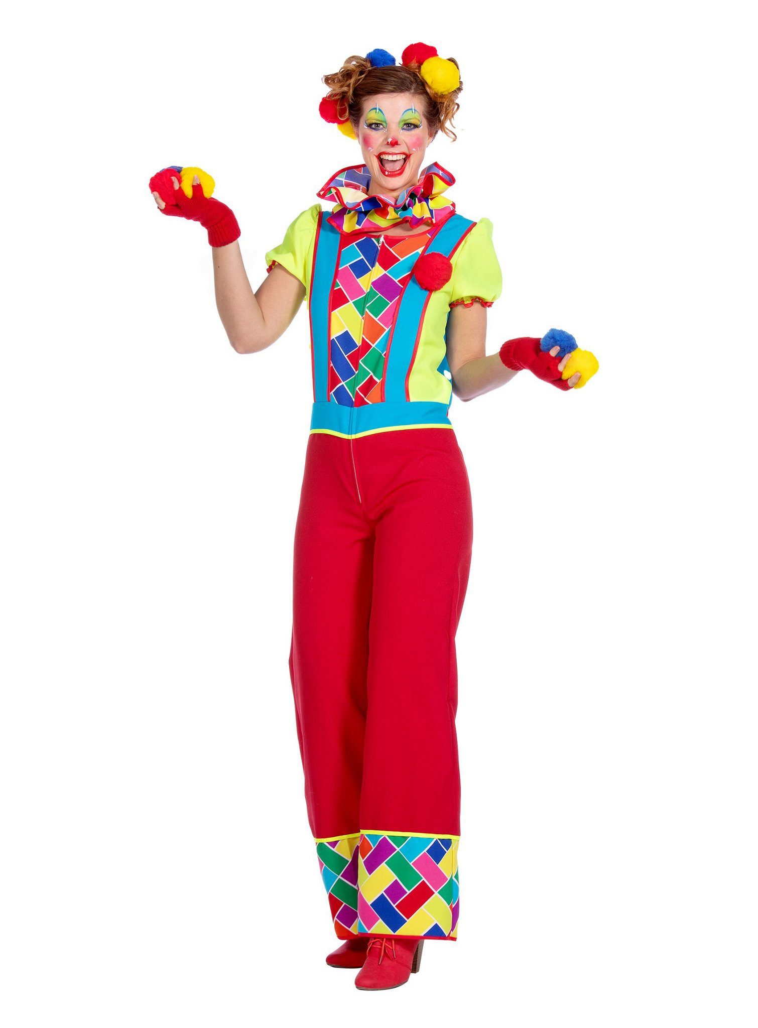 Clown-Kostüm Knallbunter Clown Kostüm für Damen