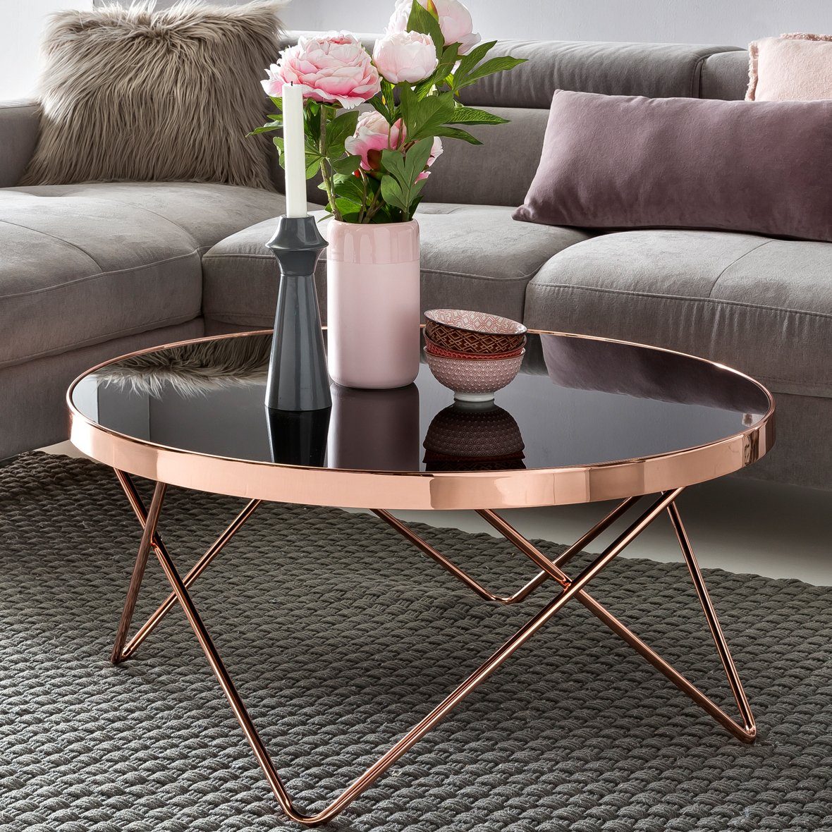 FINEBUY Couchtisch »FB45659«, Couchtisch Glas ø 82 cm Metall