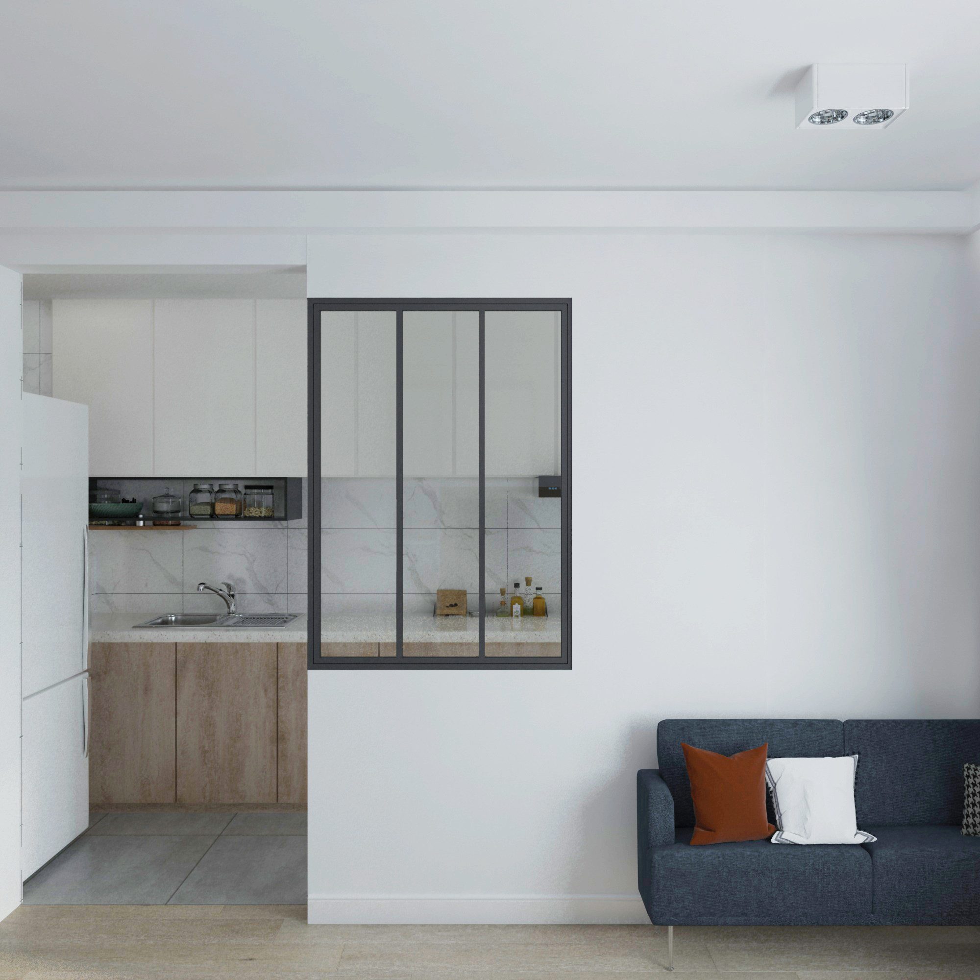 inova wohnen Fenster Innenfenster, 93x130 cm Sicherheitsglas klar schwarzer Stahlrahmen vormontiert