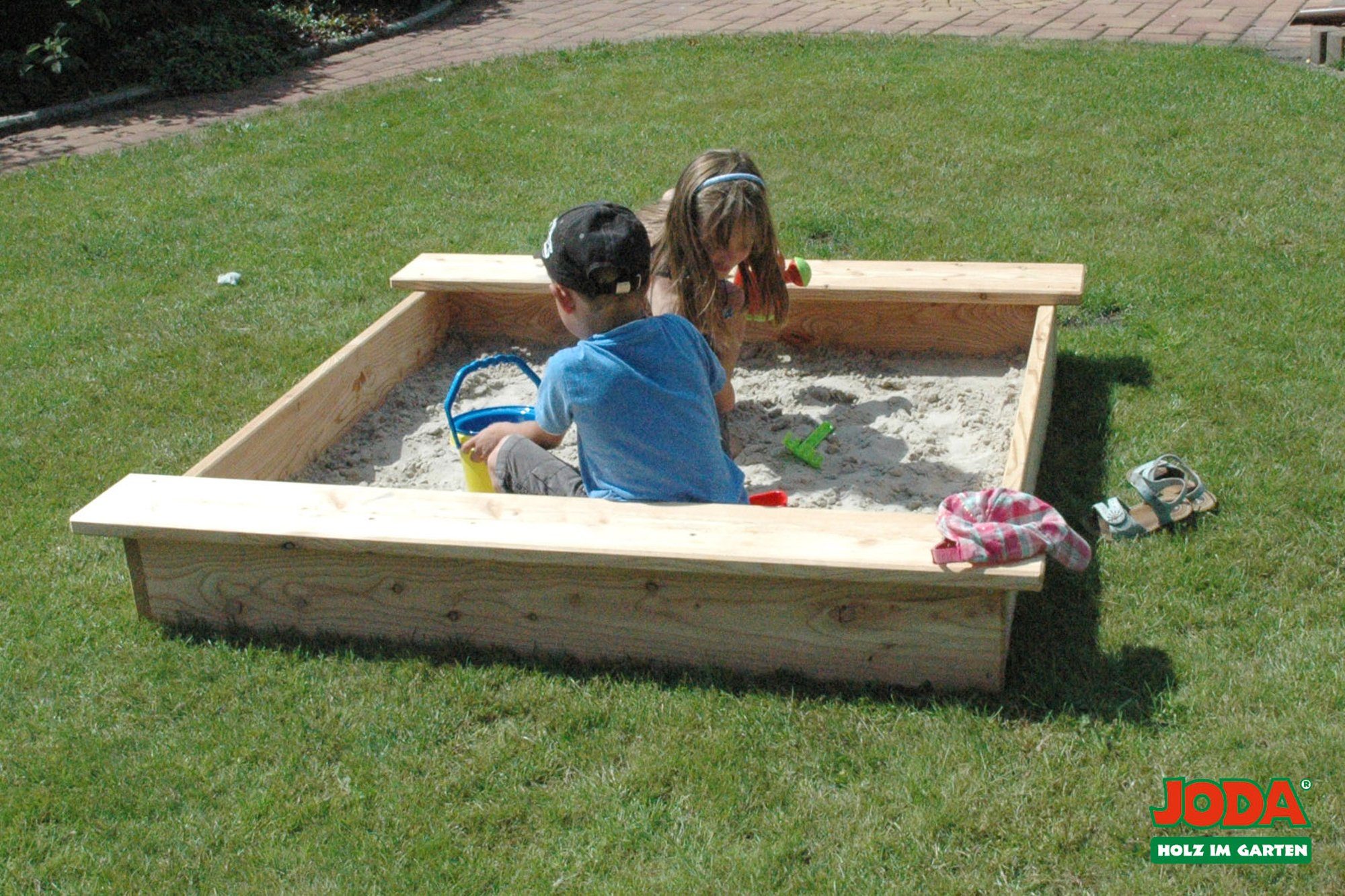 JODA Sandkasten, Lärche Sandkiste 110x110cm Sandbox mit Abdeckplane