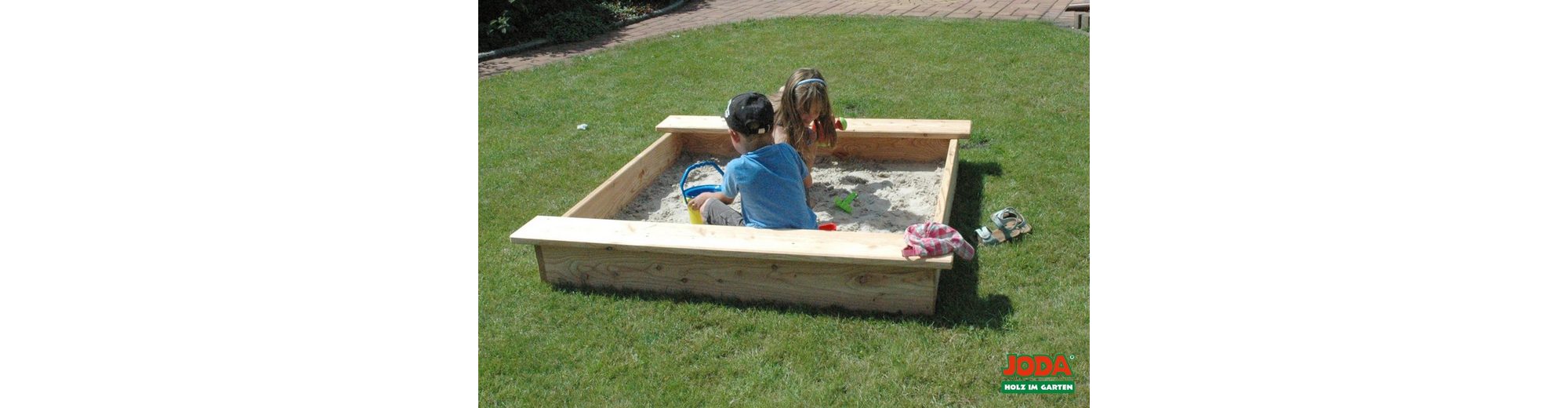JODA Sandkasten, Lärche Sandkiste 110x110cm Sandbox mit Abdeckplane