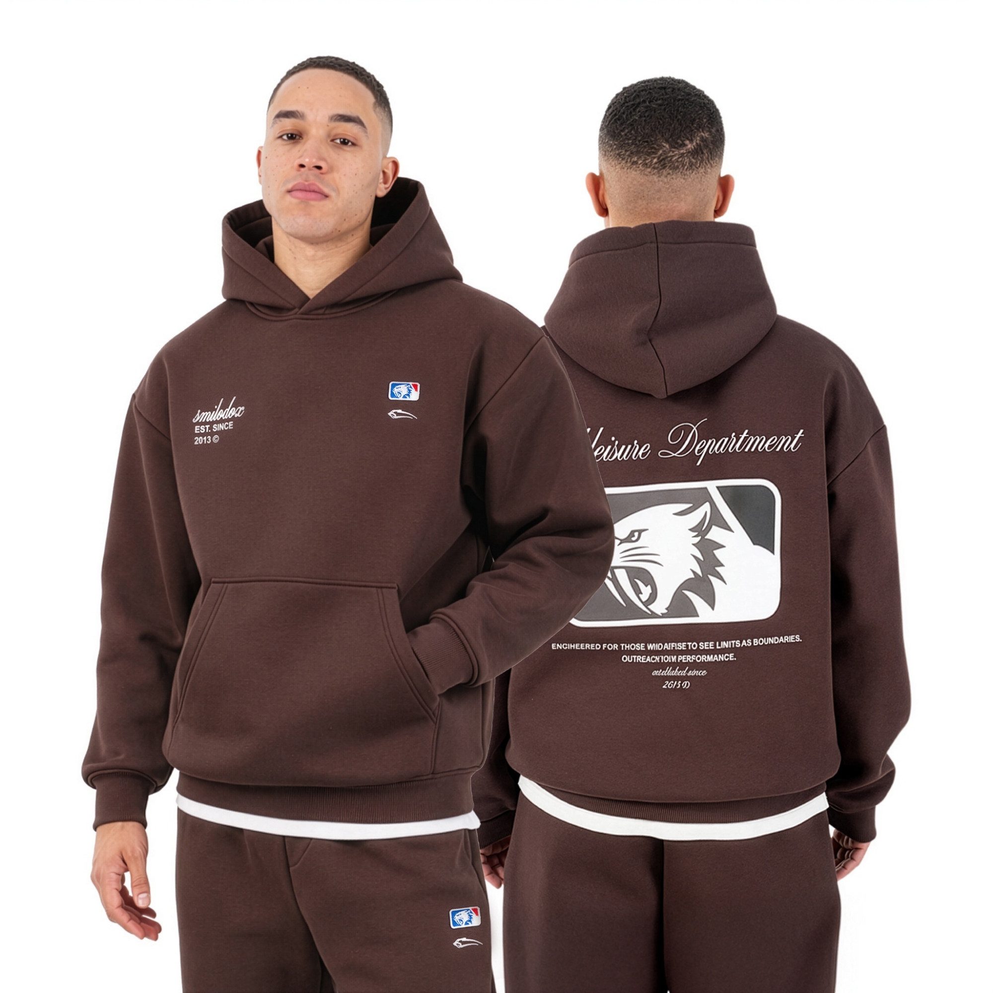 Smilodox Hoodie Striver, Kapuzenpullover Oversized mit Backprint, Kängurutasche Rippbündchen Smilodox Patch Brustprint Streetwear Gym Freizeit
