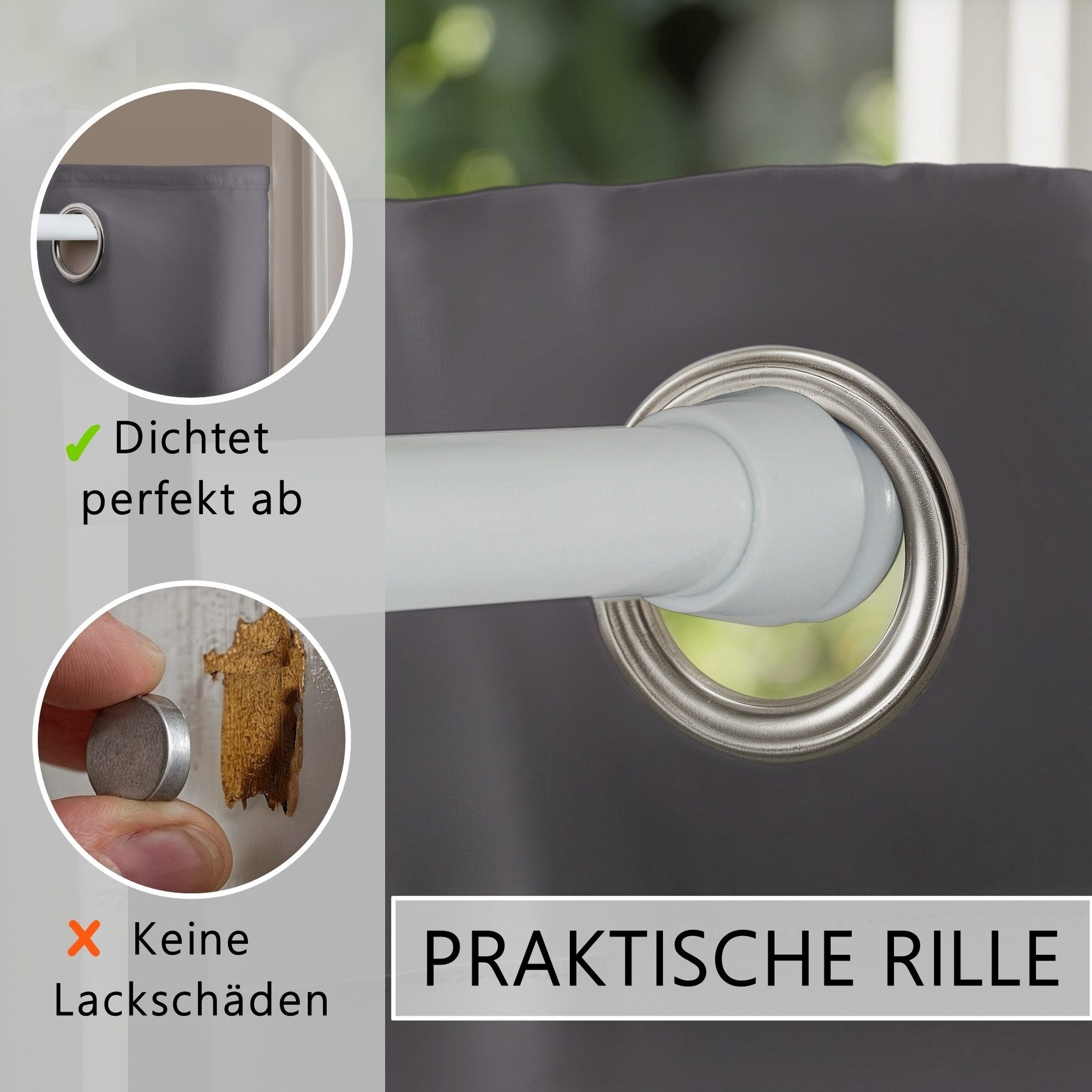 tinycurtains Türvorhang mit Stange weiß 55-90 cm ohne Bohren, Thermo Vorhang Tür, Ösen, abdunkelnd, Polyester, grau Nebula, Türgardine mit Klemmstange Raumtrenn – Bild 5 von 5