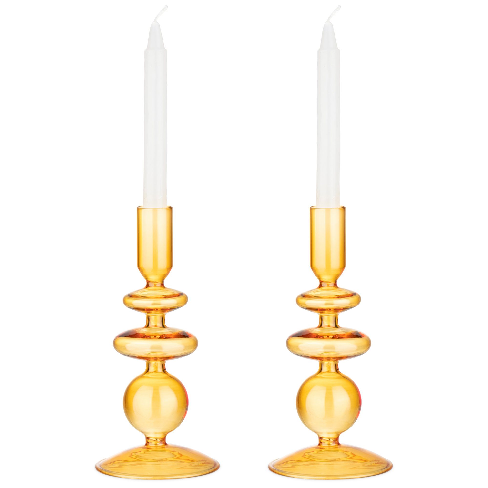 Navaris Kerzenständer 2x Glas-Kerzenhalter für Stabkerzen - Kerzenständer Glas Stabkerzen Orange