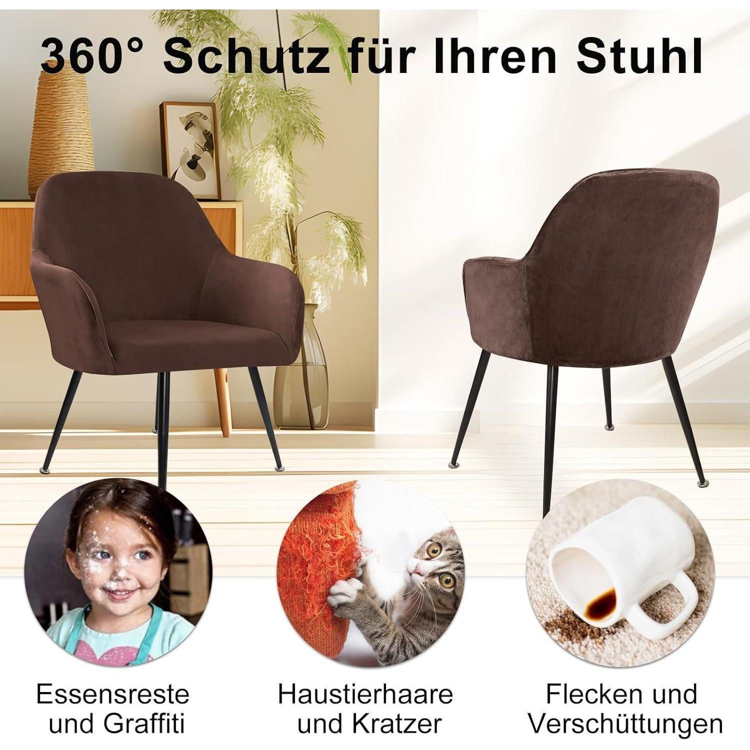 LuxusKollektion Stuhlhusse Stuhlhussen Samt Stretch Sesselbezug Armlehnen 4erSet Braun 4-Pack – Bild 3 von 5